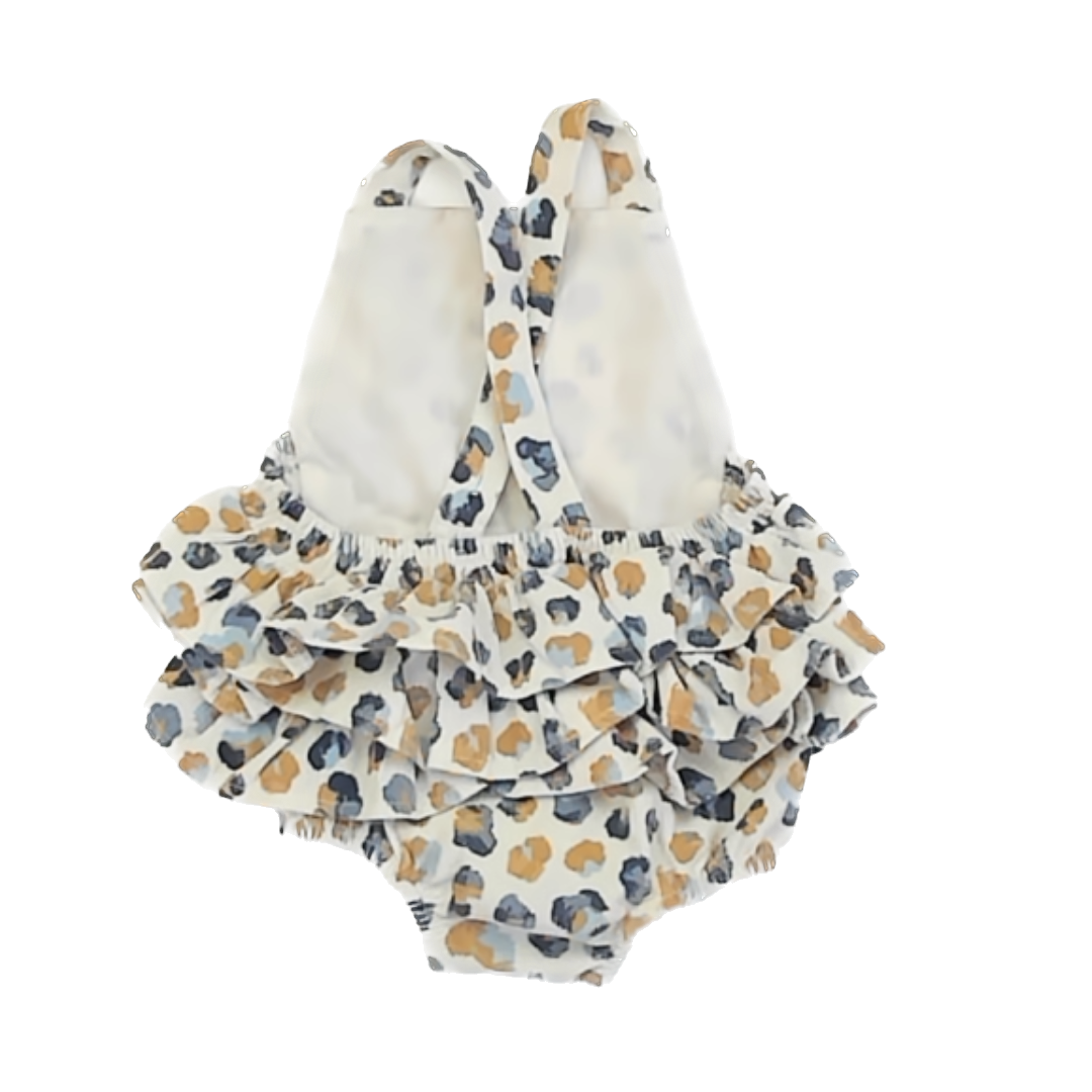 Mudpie Girls Cream | Leopard Onesie Size: 6-9 Months Cream | Leopard