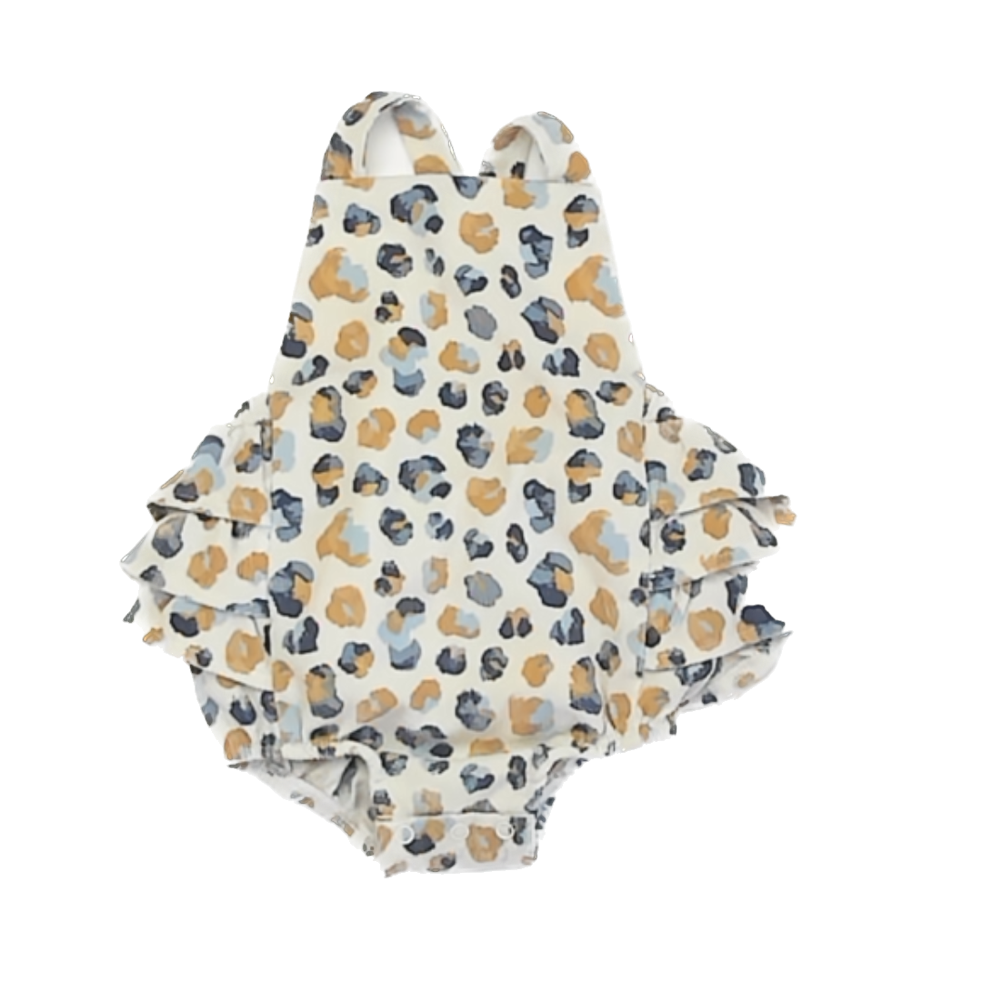 Mudpie Girls Cream | Leopard Onesie Size: 6-9 Months Cream | Leopard