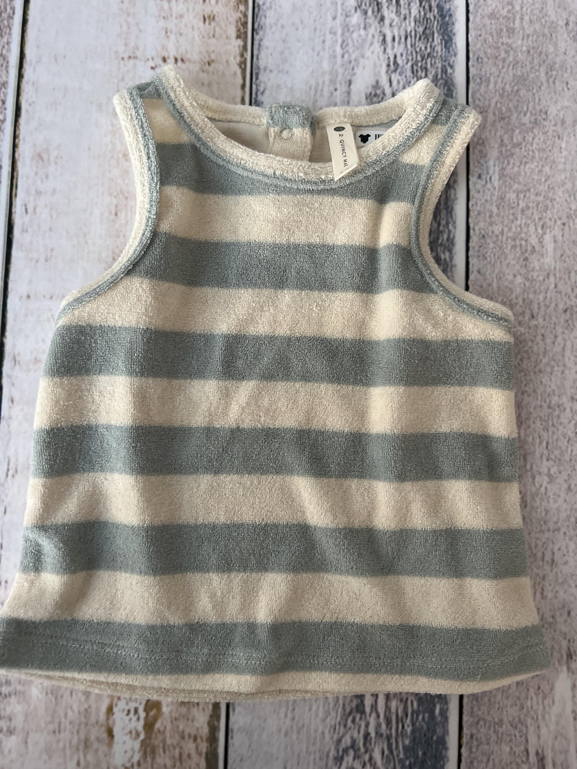 Quincy Mae Girls cream | Light Blue | Stripe Tank Top Size: 6-12 months cream | Light Blue | Stripe