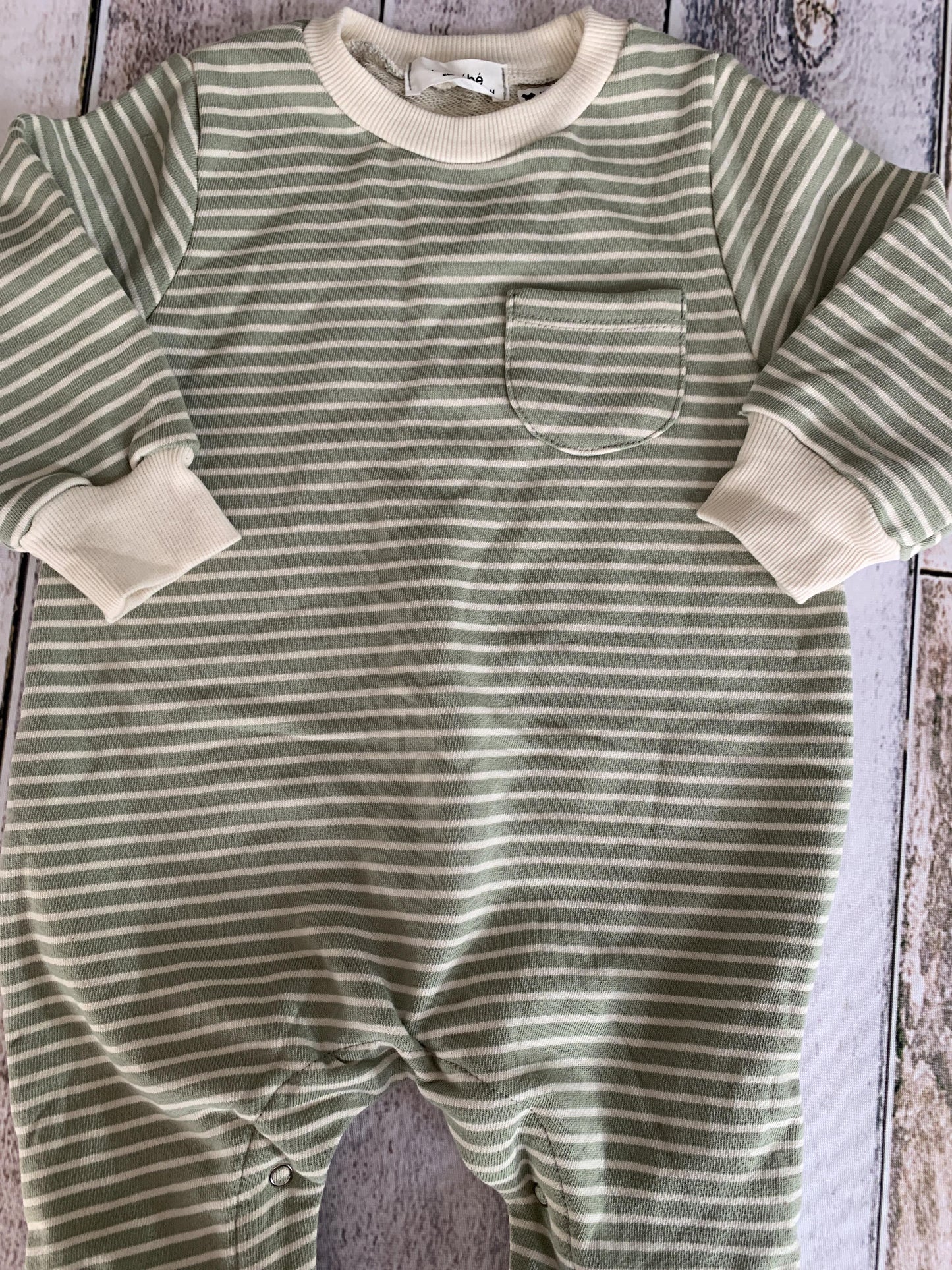 My Bebe Boys cream | Mint | Stripe Long Sleeve Outfit Size: 12M cream | Mint | Stripe