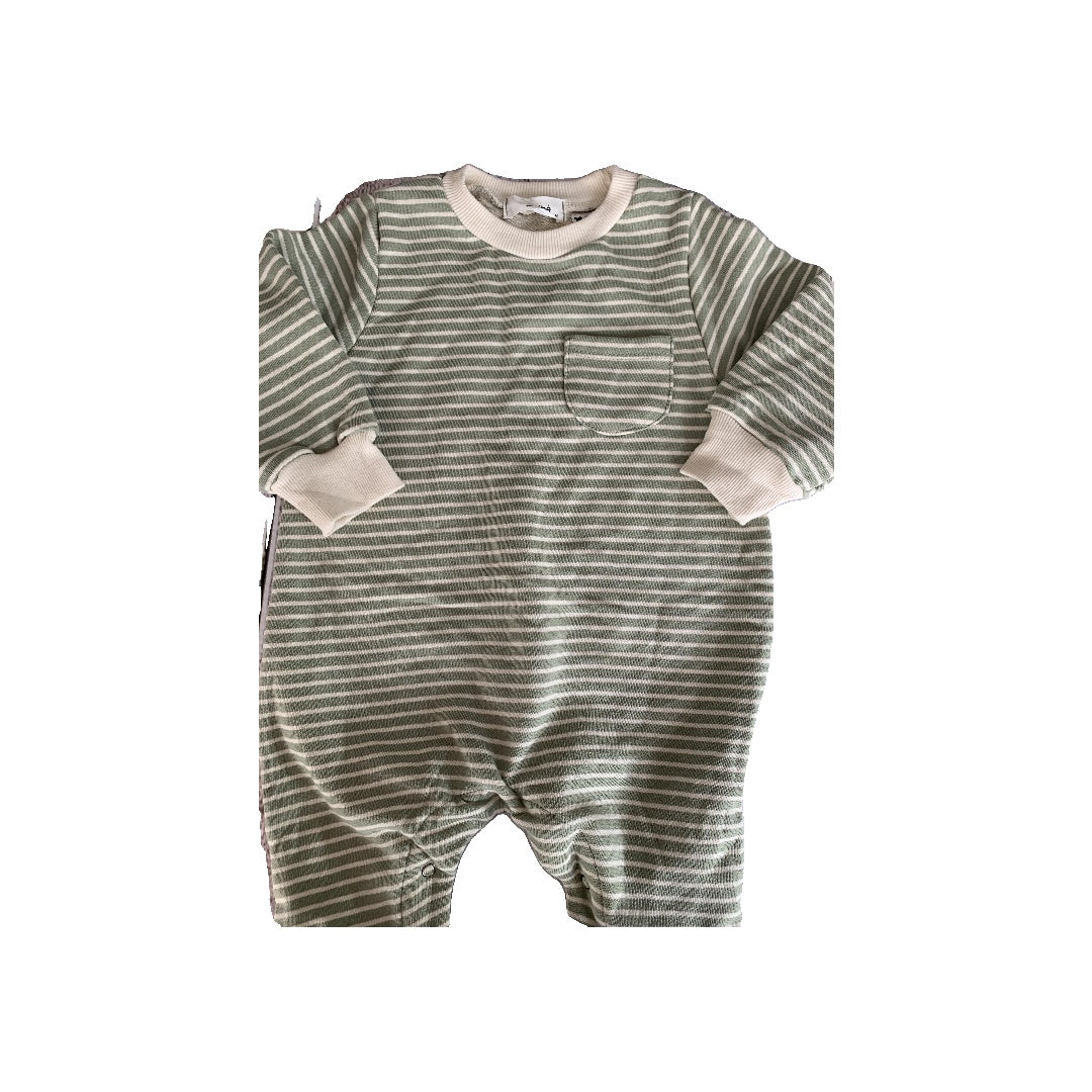 My Bebe Boys cream | Mint | Stripe Long Sleeve Outfit Size: 12M cream | Mint | Stripe
