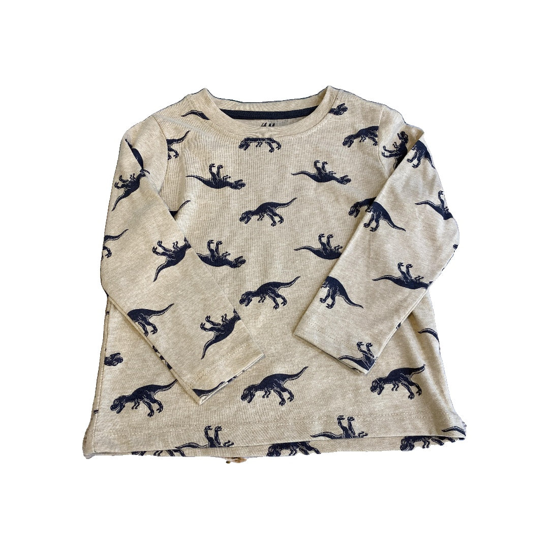 H&M Boys cream | Navy Blue | Dinosaur Long Sleeve T-Shirt Size: 2T cream | Navy Blue | Dinosaur