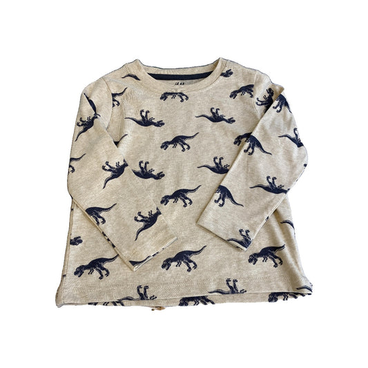 H&M Boys cream | Navy Blue | Dinosaur Long Sleeve T-Shirt Size: 2T cream | Navy Blue | Dinosaur