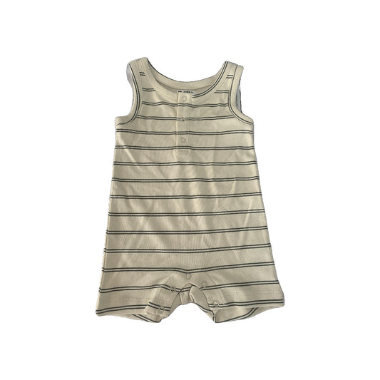 Colored Organics Boys cream | Navy Blue | Stripe Romper Size: 3-6 months cream | Navy Blue | Stripe