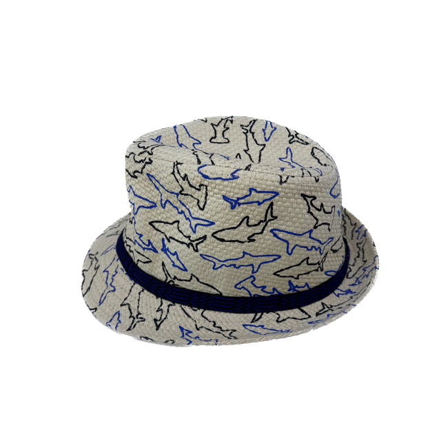 Unknown Boys Cream | Navy Shark Sun Hat Size: 12 Y Cream | Navy Shark