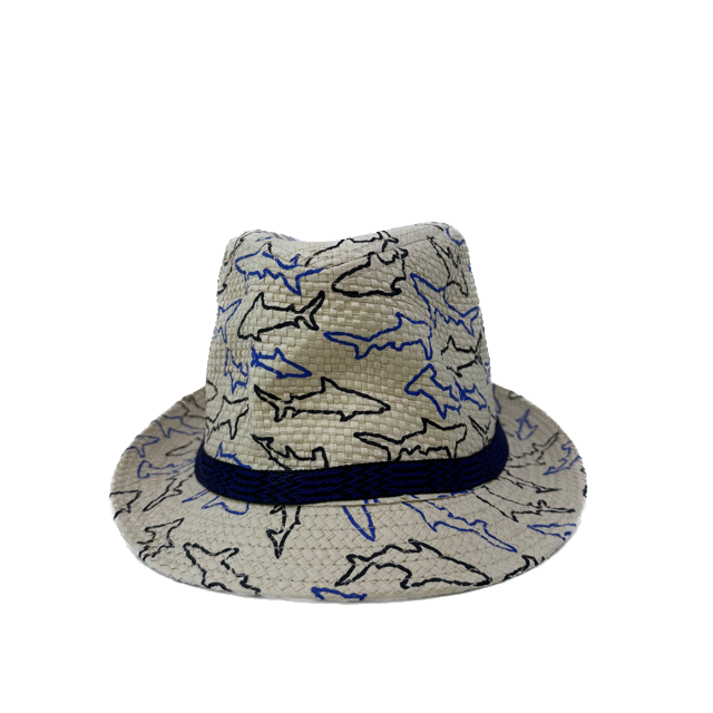 Unknown Boys Cream | Navy Shark Sun Hat Size: 12 Y Cream | Navy Shark