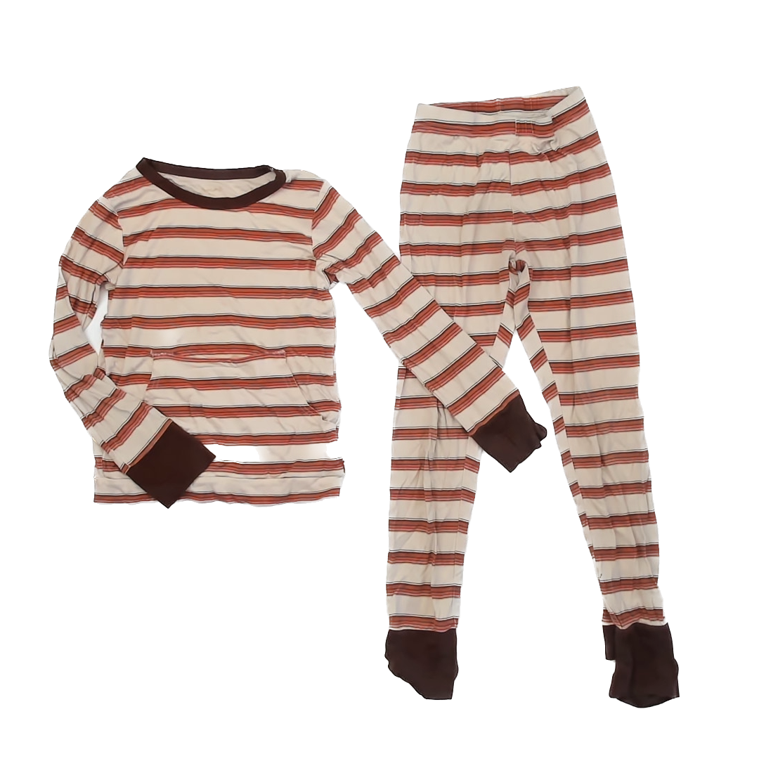 Goumi Unisex Cream | Orange Stripe 2-piece Pajamas Size: 8-9 Years Cream | Orange Stripe