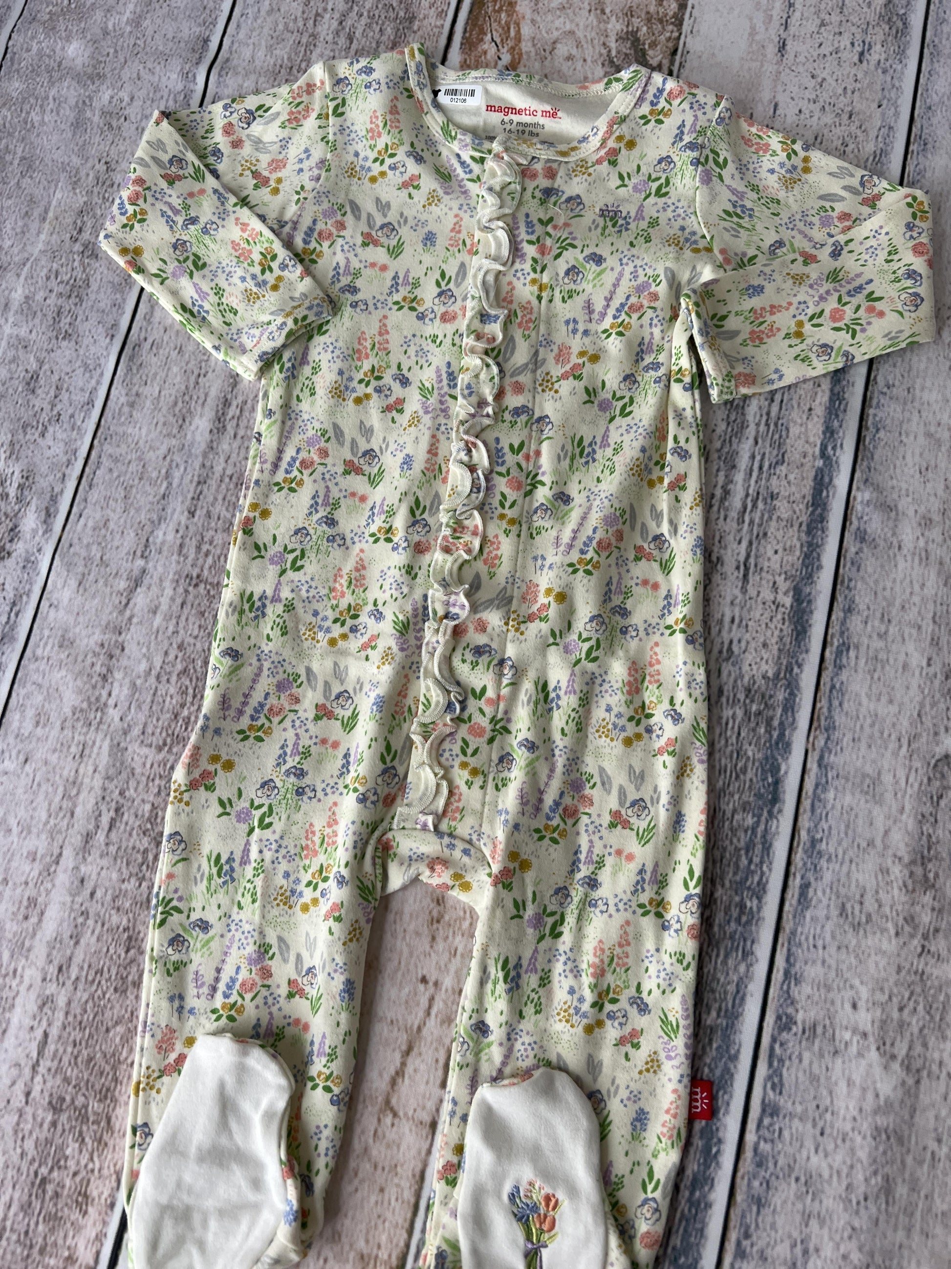 Magnetic Me Girls cream | Pink floral Pajamas Size: 6-9 months cream | Pink floral