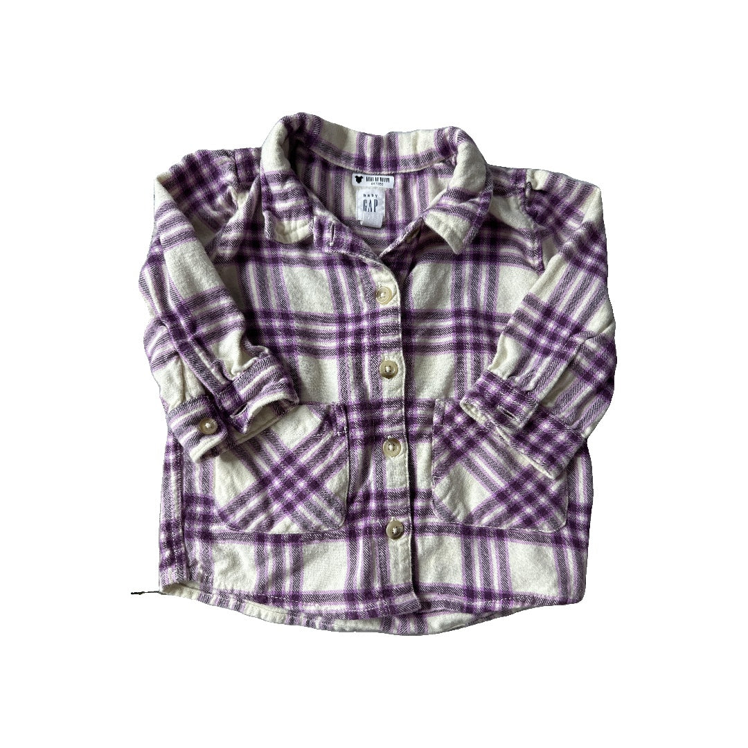 Gap Girls cream | purple Button Down Short Sleeve Size: 12-18 months cream | purple