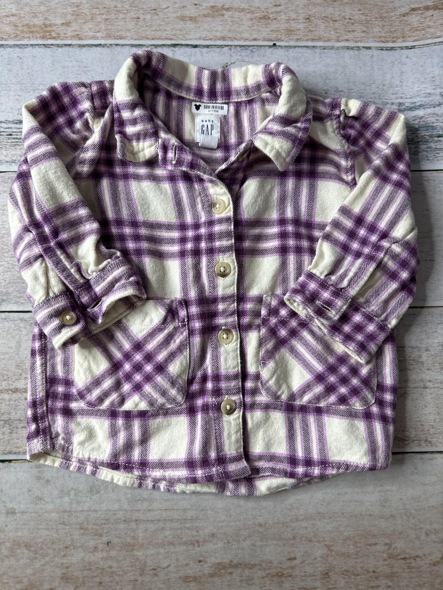 Gap Girls cream | purple Button Down Short Sleeve Size: 12-18 months cream | purple