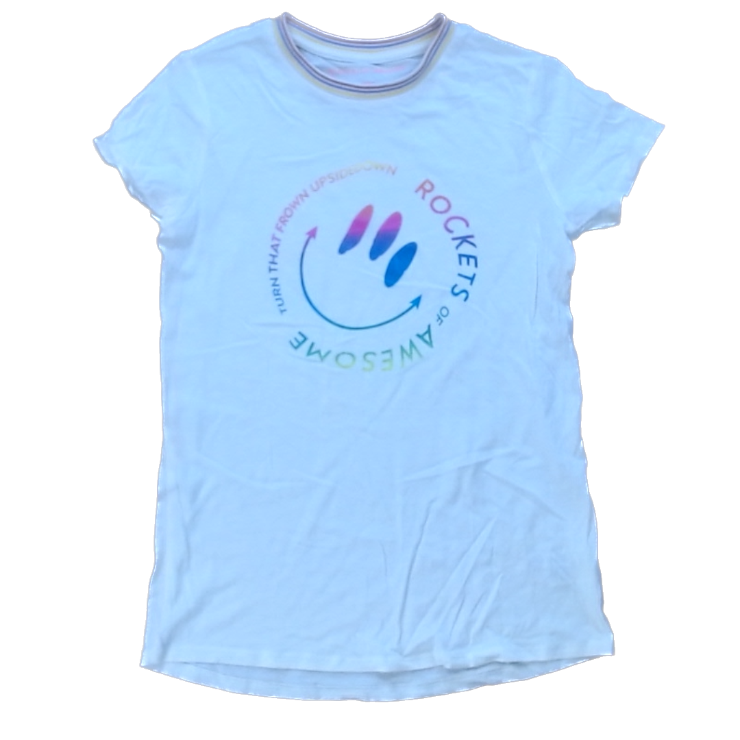 Rockets Of Awesome Girls Cream | Rainbow Smiley Short Sleeve Shirt Size: 12 Years Cream | Rainbow Smiley