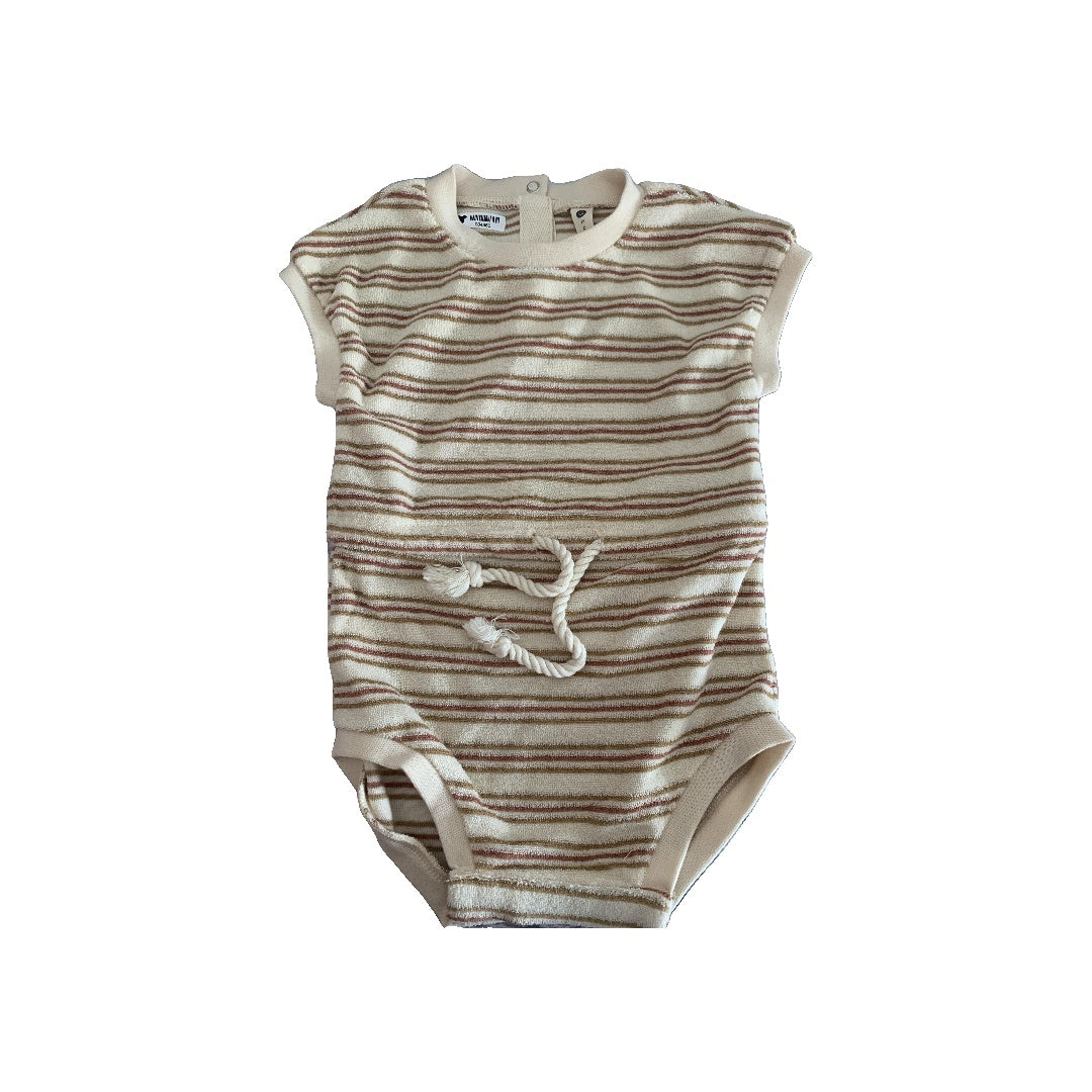 Q by Quincy Mae Unisex cream | Red | Mustard | Retro | Stripe Romper Size: 6-12 months cream | Red | Mustard | Retro | Stripe