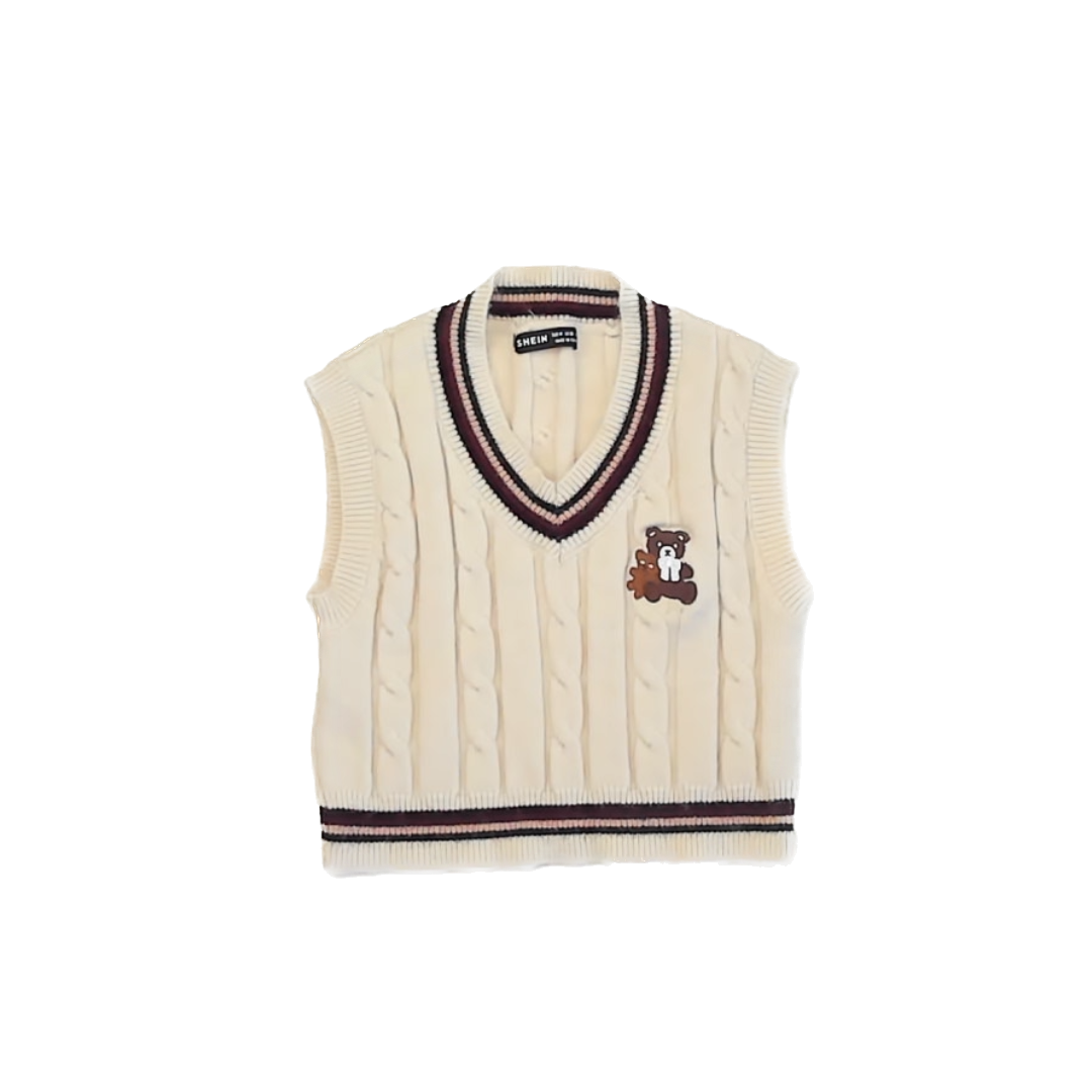 Shein Girls Cream | Red | Navy Sweater Vest Size: 6 Years Cream | Red | Navy