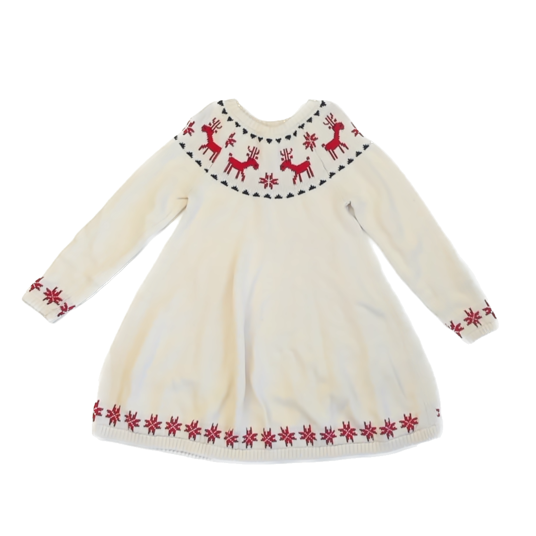 Hanna Andersson Girls Cream | Red | Navy Sweater Dress Size: 6-7 Years Cream | Red | Navy