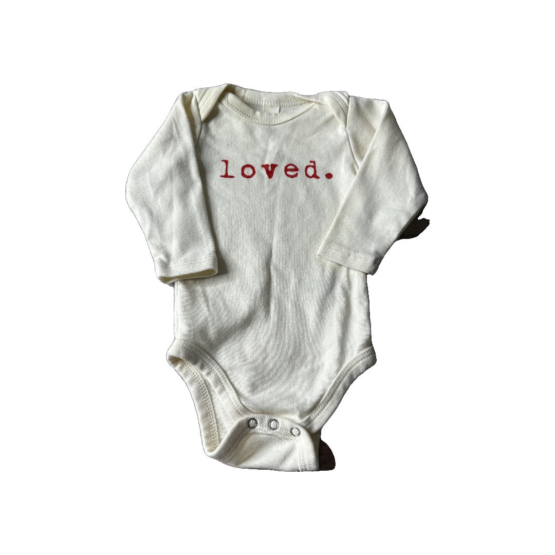 Tenth + Pine Unisex cream | Red | Text Onesie Size: 0-3 months cream | Red | Text