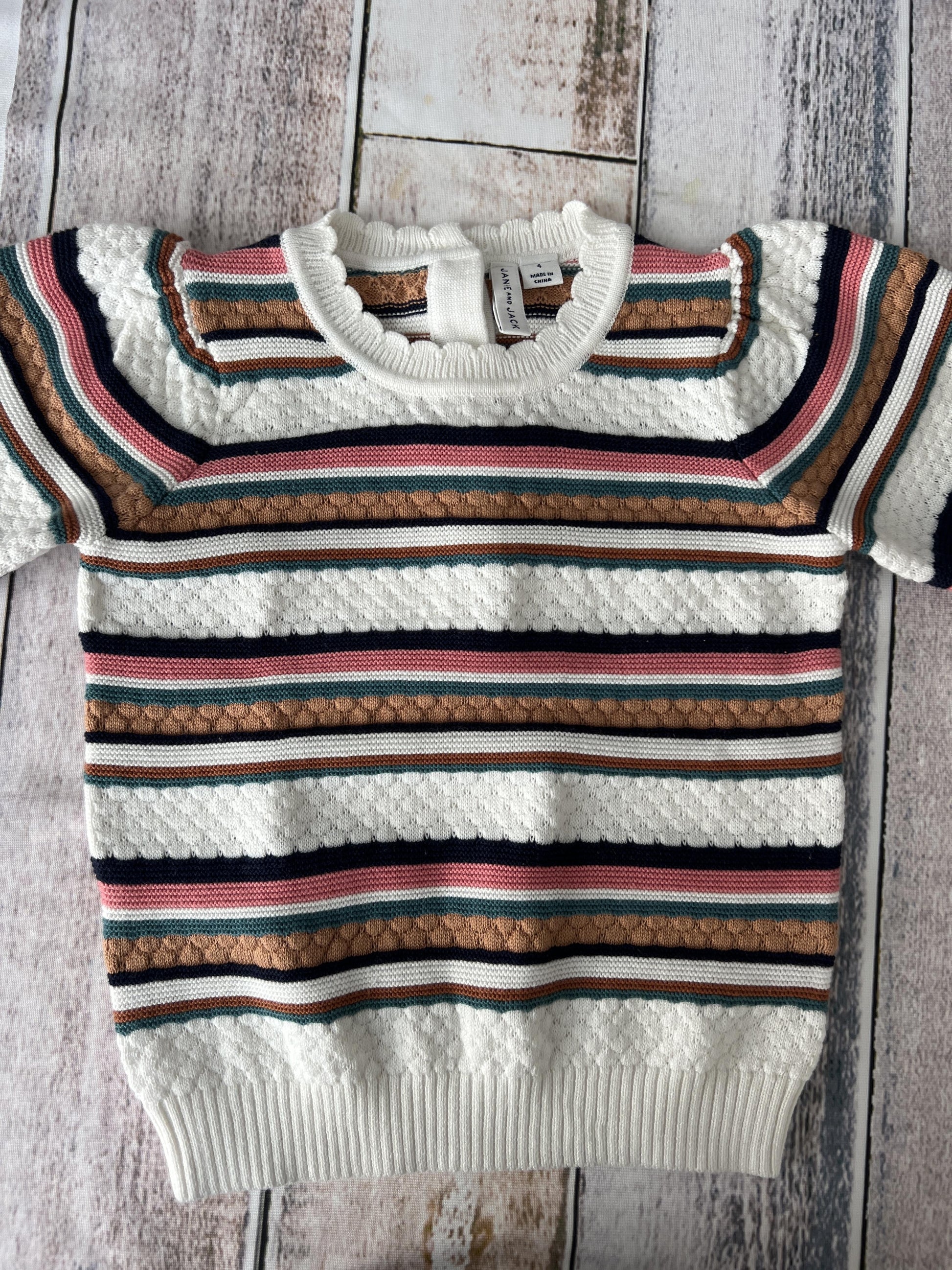 Janie and Jack Girls cream | Retro | Stripe Sweater Size: 4T cream | Retro | Stripe