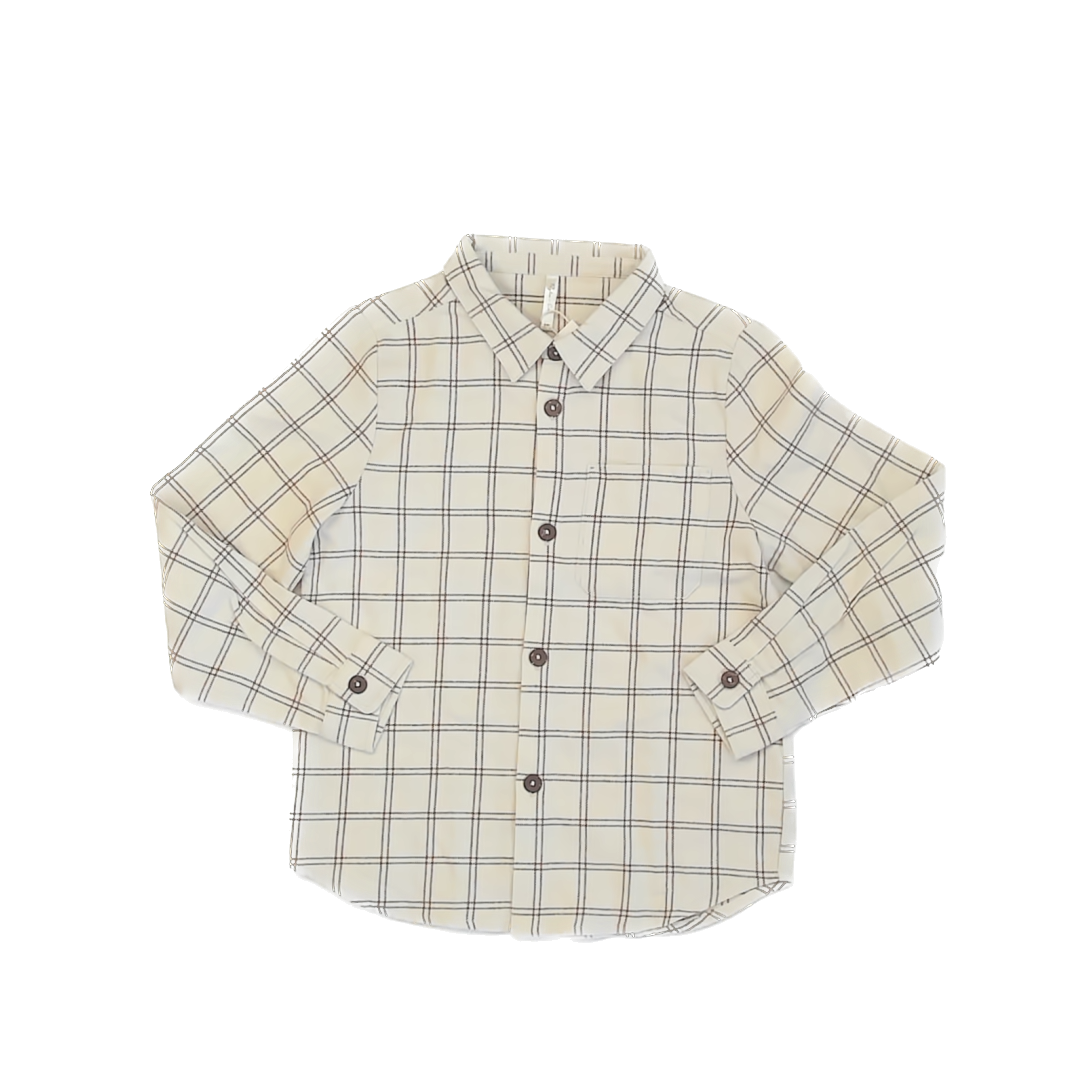 Rylee + Cru Boys Cream | Rust Plaid Button Down Long Sleeve Size: 8-9 Years Cream | Rust Plaid