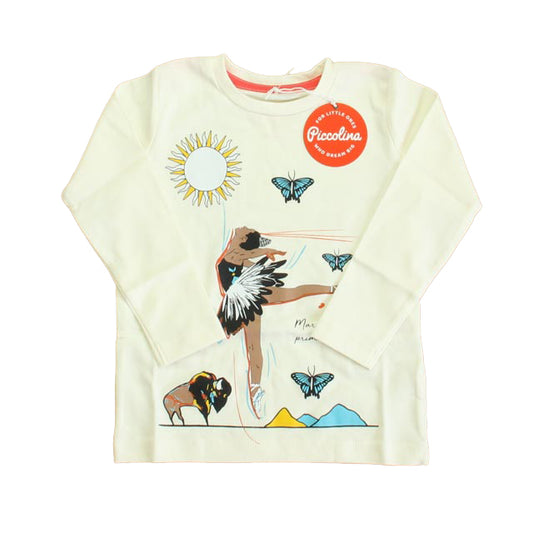 Piccolina Girls Cream Trailblazer | Maria Tallchief Long Sleeve T-Shirt Size: 2-5T