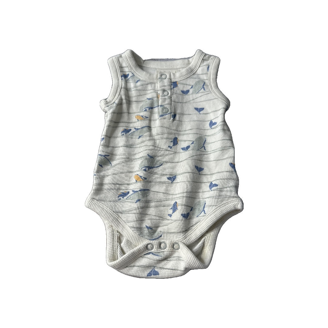 Sapling Boys cream | whales | Blue Onesie Size: 3-6 months cream | whales | Blue