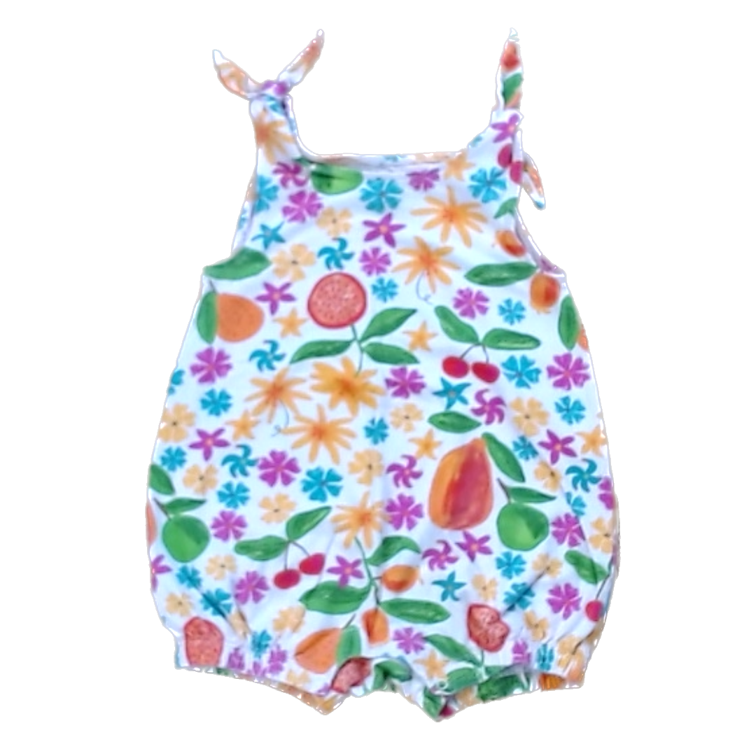 Tea Collection Boys Cream with Colorful Flowers and Fruits Romper Size: 18-24 Months Cream with Colorful Flowers and Fruits