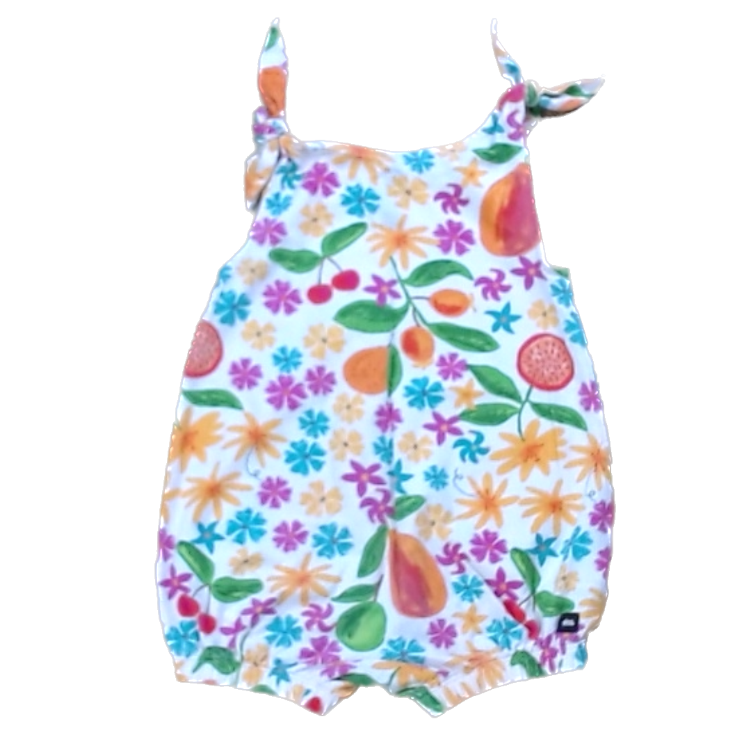 Tea Collection Boys Cream with Colorful Flowers and Fruits Romper Size: 18-24 Months Cream with Colorful Flowers and Fruits