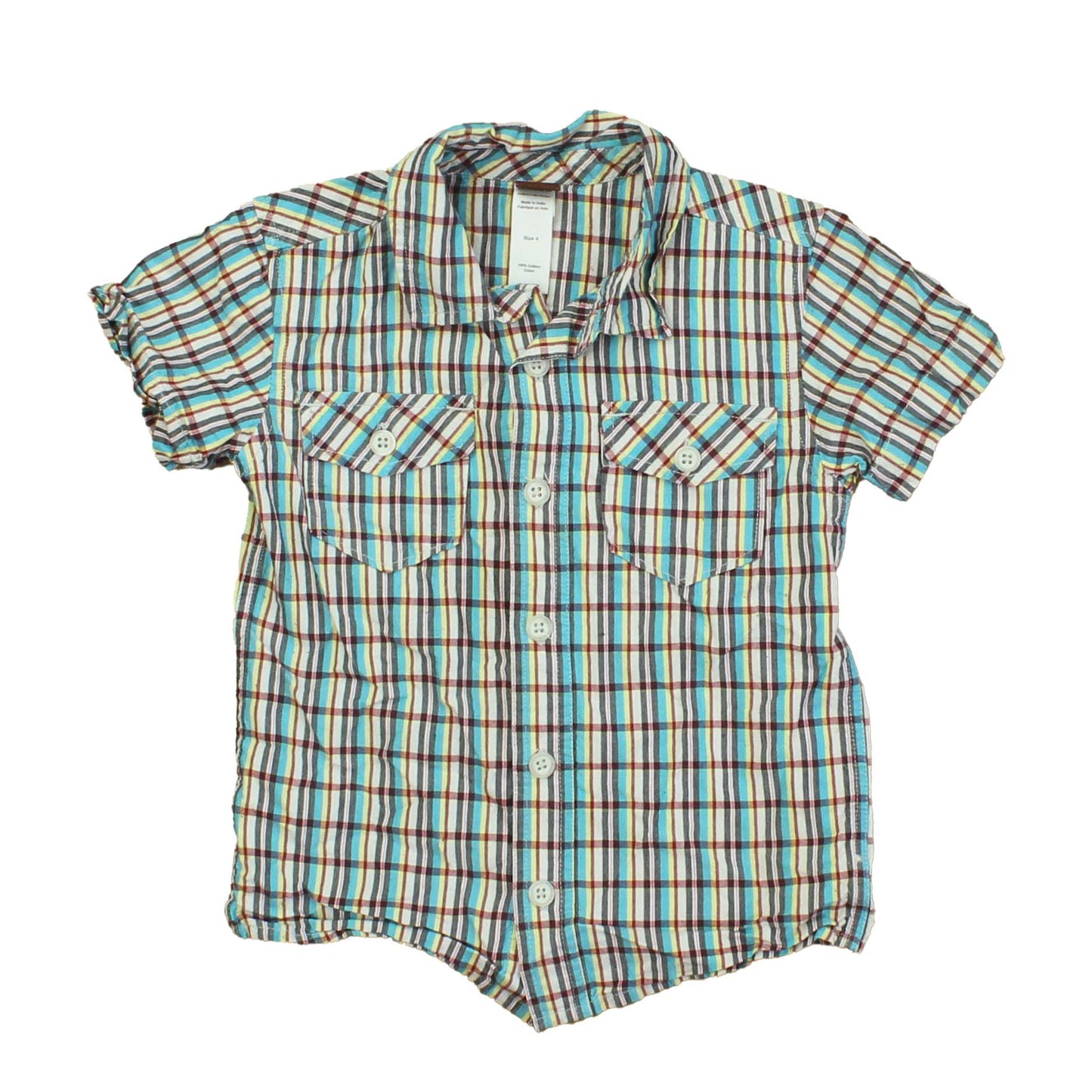 Tea Boys Cyan | Red | Yellow | Gingham Button Down Short Sleeve Size: 4T