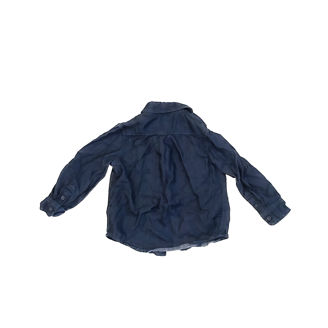 Janie and Jack Boys Dark Blue Denim Button Down Long Sleeve Size: 2T Dark Blue Denim