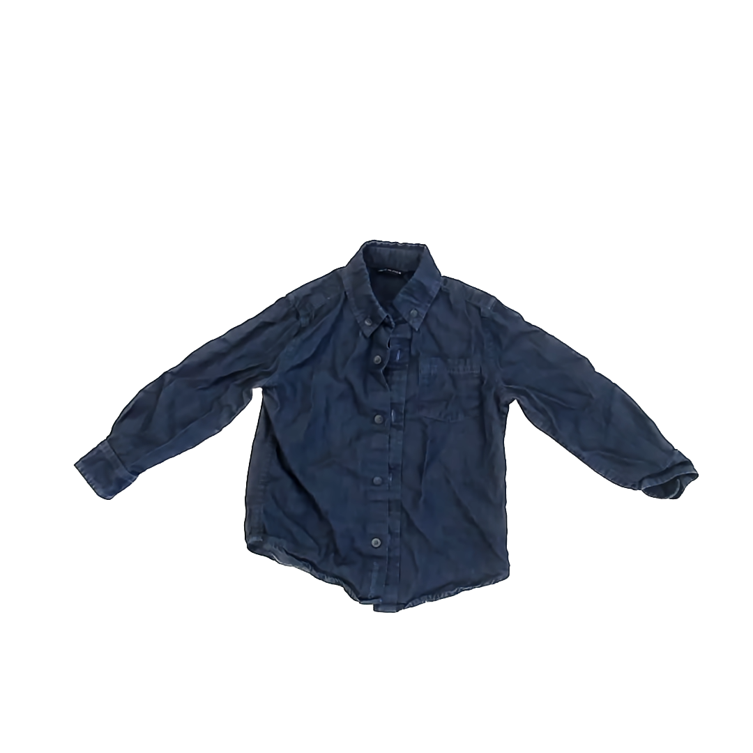 Janie and Jack Boys Dark Blue Denim Button Down Long Sleeve Size: 2T Dark Blue Denim
