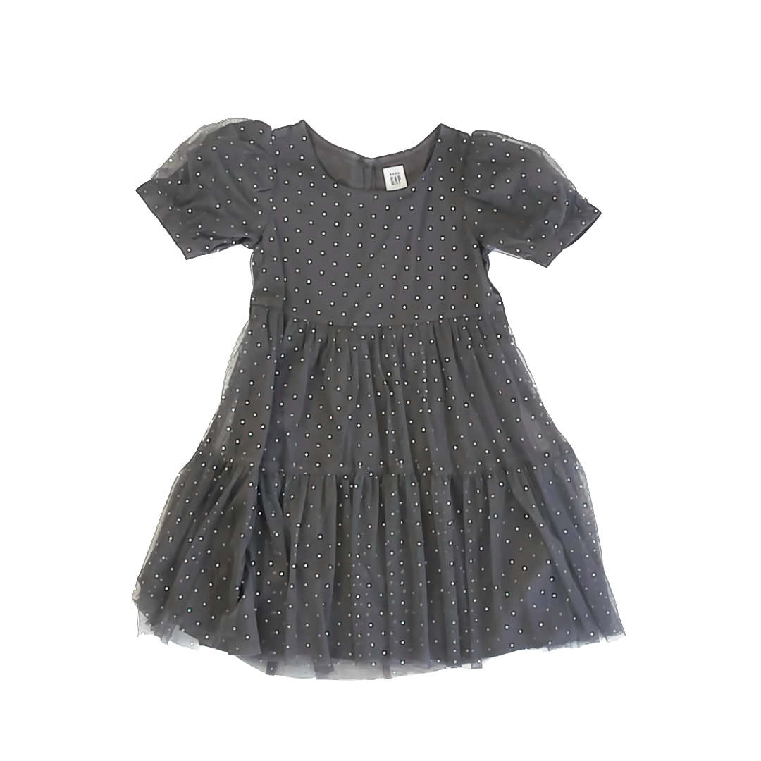 Gap Girls Dark Grey | Silver Polka Dot Special Occasion Dress Size: 4T Dark Grey | Silver Polka Dot