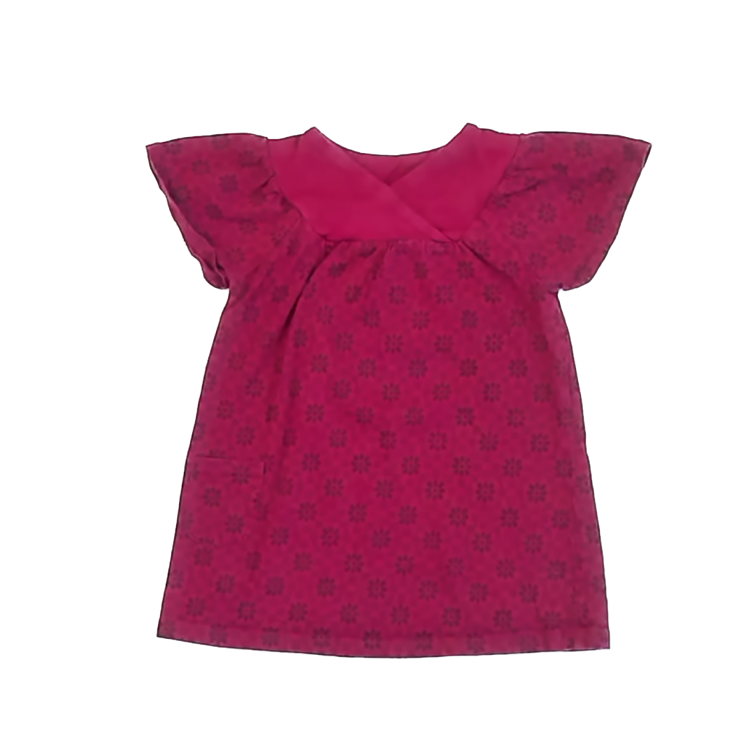 Tea Collection Girls Dark Pink | Flower Short Sleeve Dress Size: 18-24 Months Dark Pink | Flower Short Sleeve
