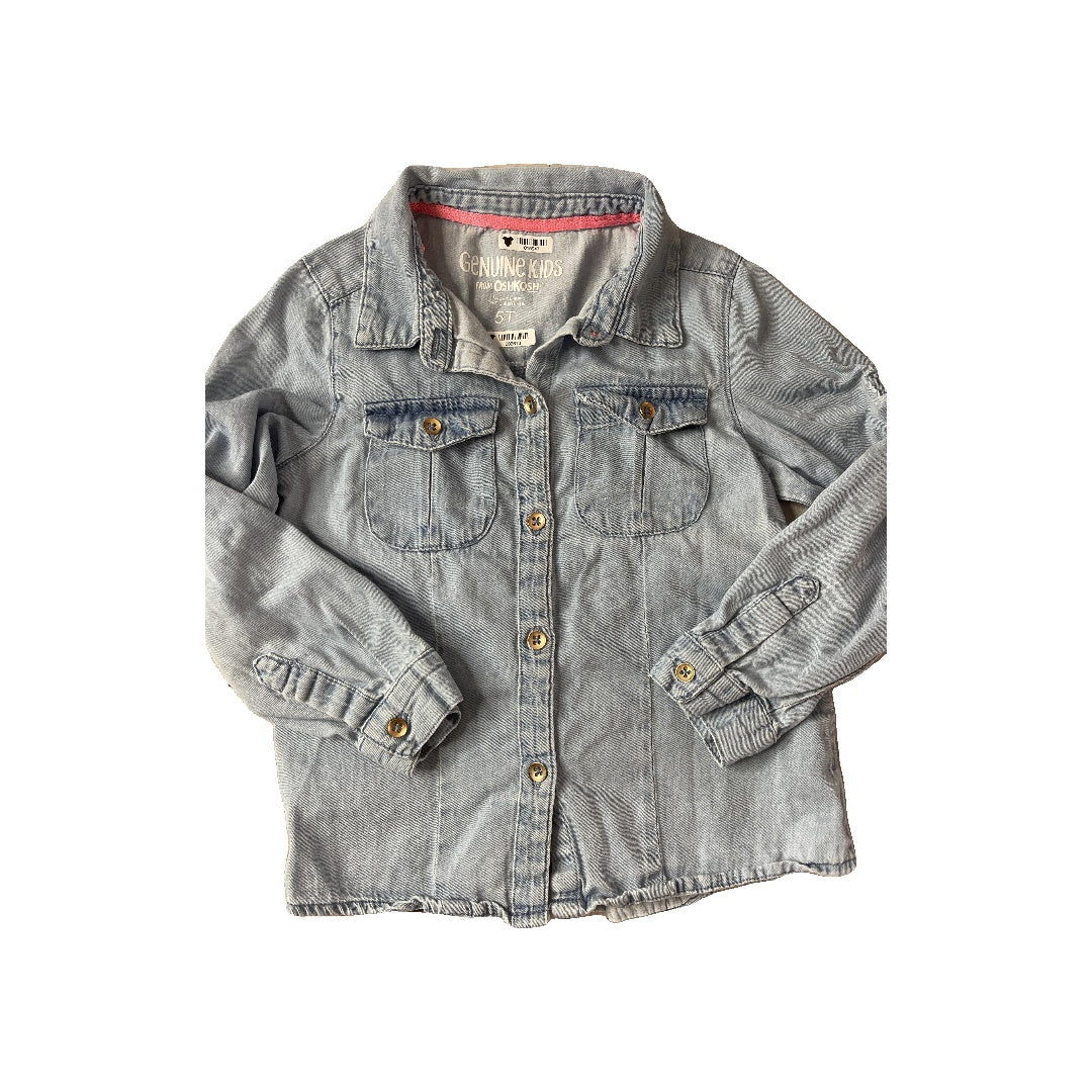 OshKosh Girls Denim | Light Blue Button Down Short Sleeve Size: 5T Denim | Light Blue
