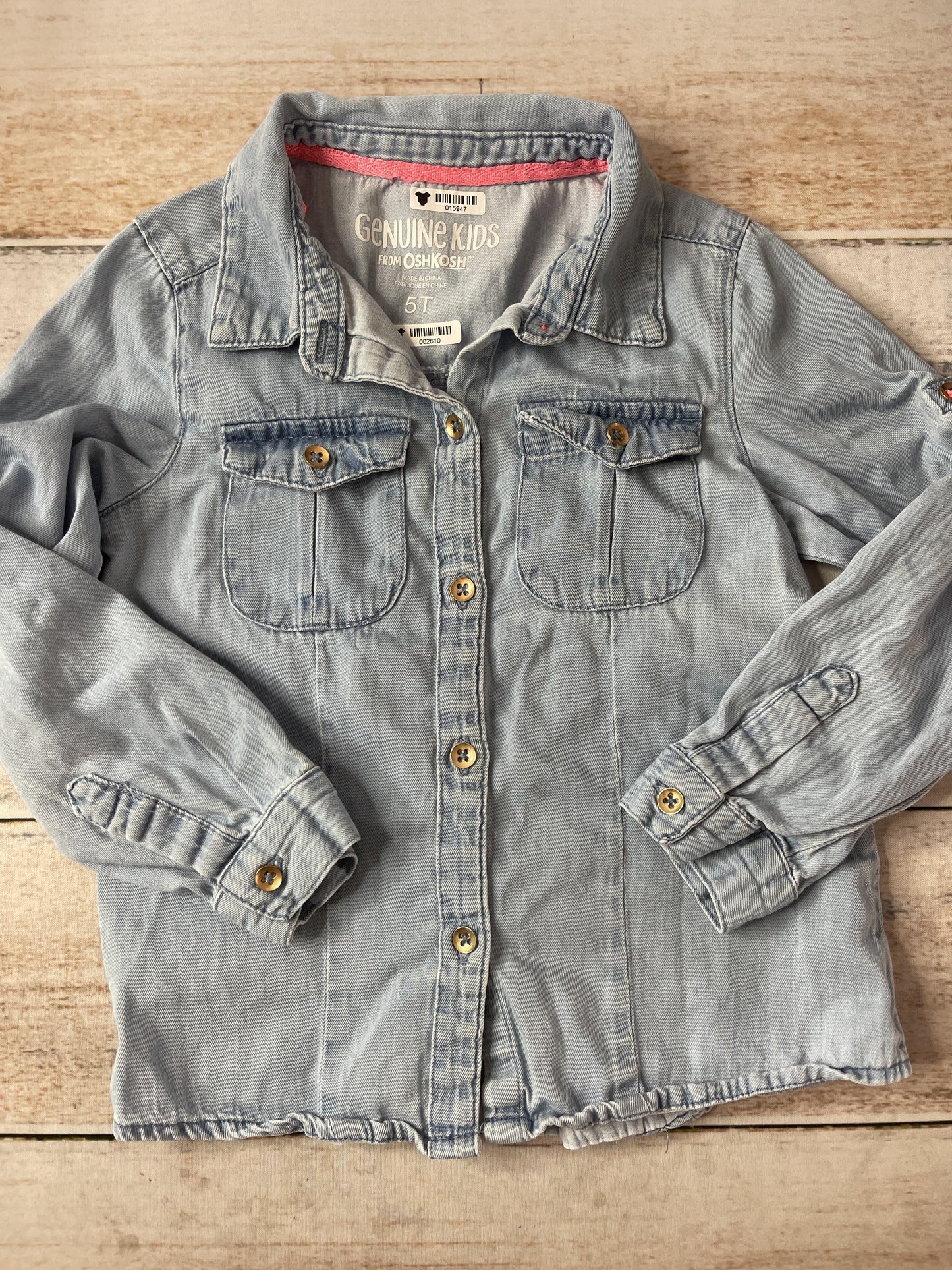 OshKosh Girls Denim | Light Blue Button Down Short Sleeve Size: 5T Denim | Light Blue