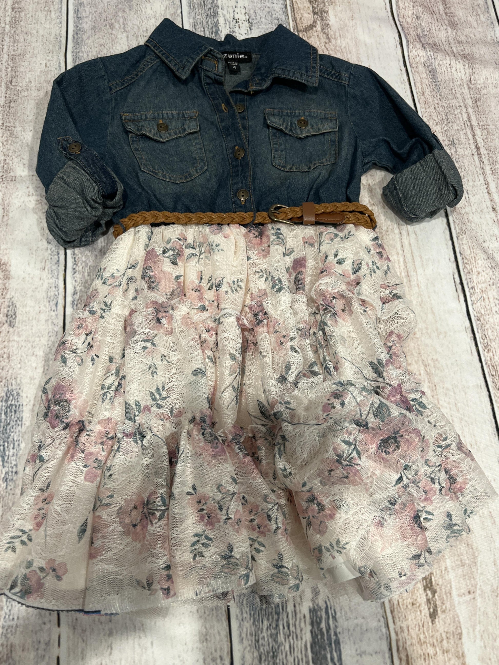 Zunie Girls Denim | Pink floral Dress Size: 4T Denim | Pink floral