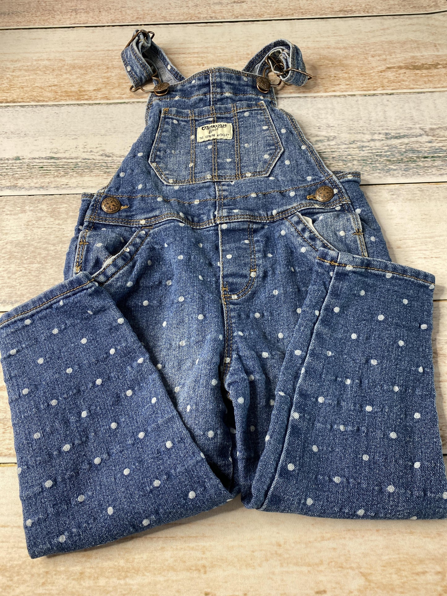 OshKosh Unisex Denim | polka dot Overalls Size: 2T Denim | polka dot