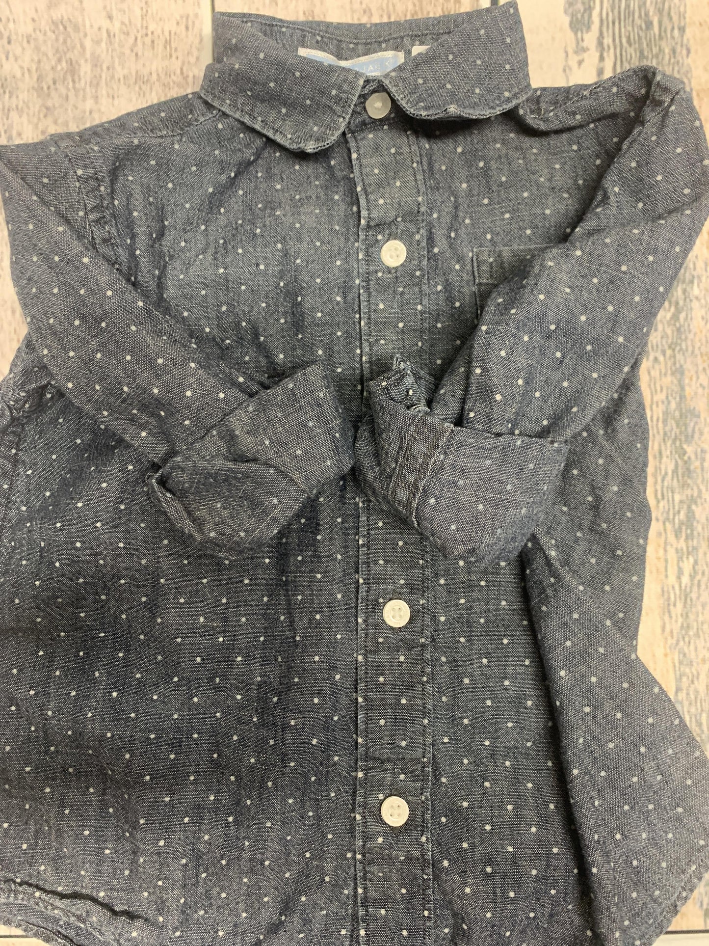 Janie and Jack Boys Denim | White | polka dot Button Down Short Sleeve Size: 2T Denim | White | polka dot