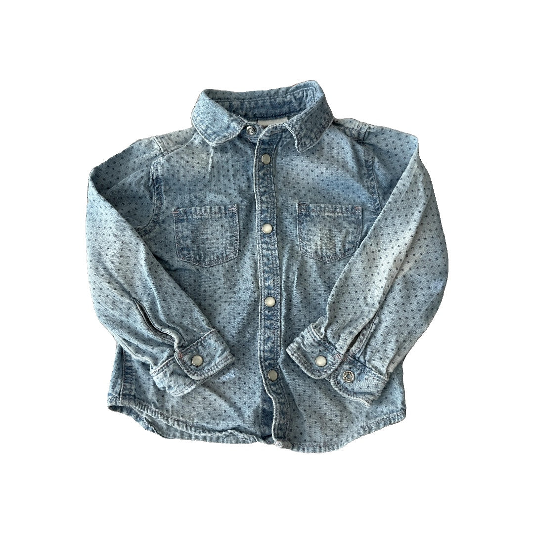 H&M Girls Denim Button Down Short Sleeve Size: 18-24 months Denim