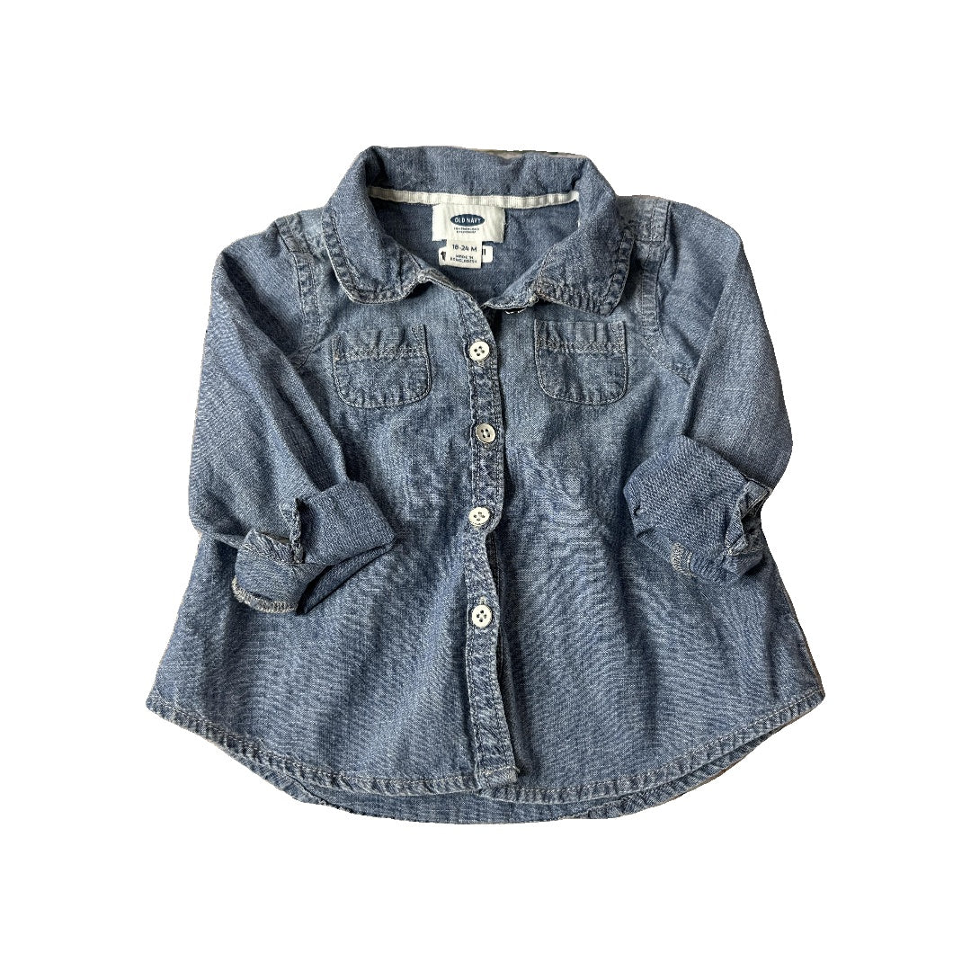 Old Navy Girls Denim Long Sleeve Shirt Size: 18-24 months Denim