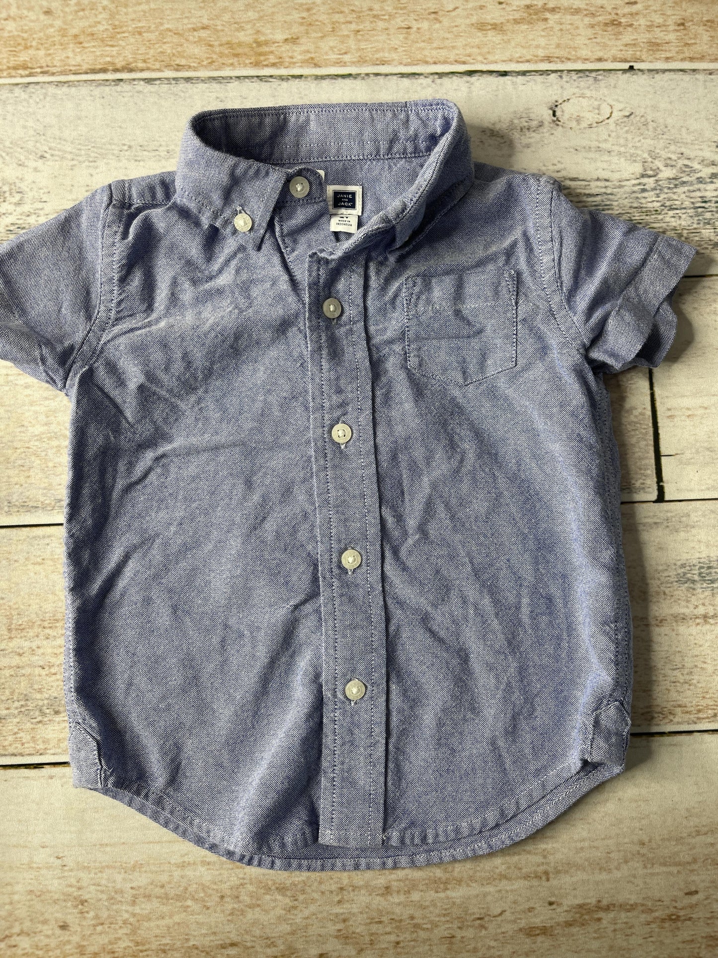 Janie and Jack Boys Denim Button Down Short Sleeve Size: 2T Denim