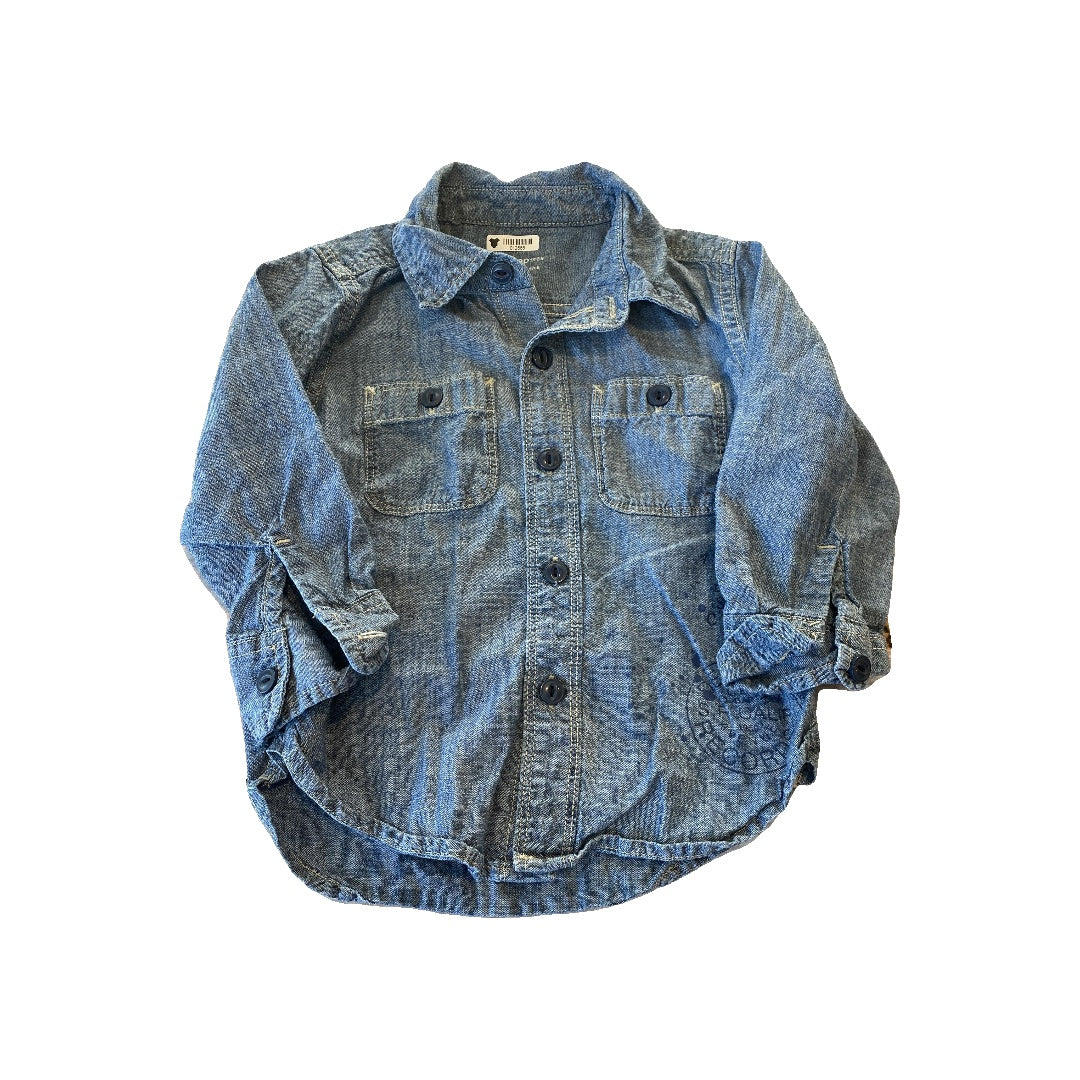 Gap Unisex Denim Long Sleeve Shirt Size: 18-24 months Denim