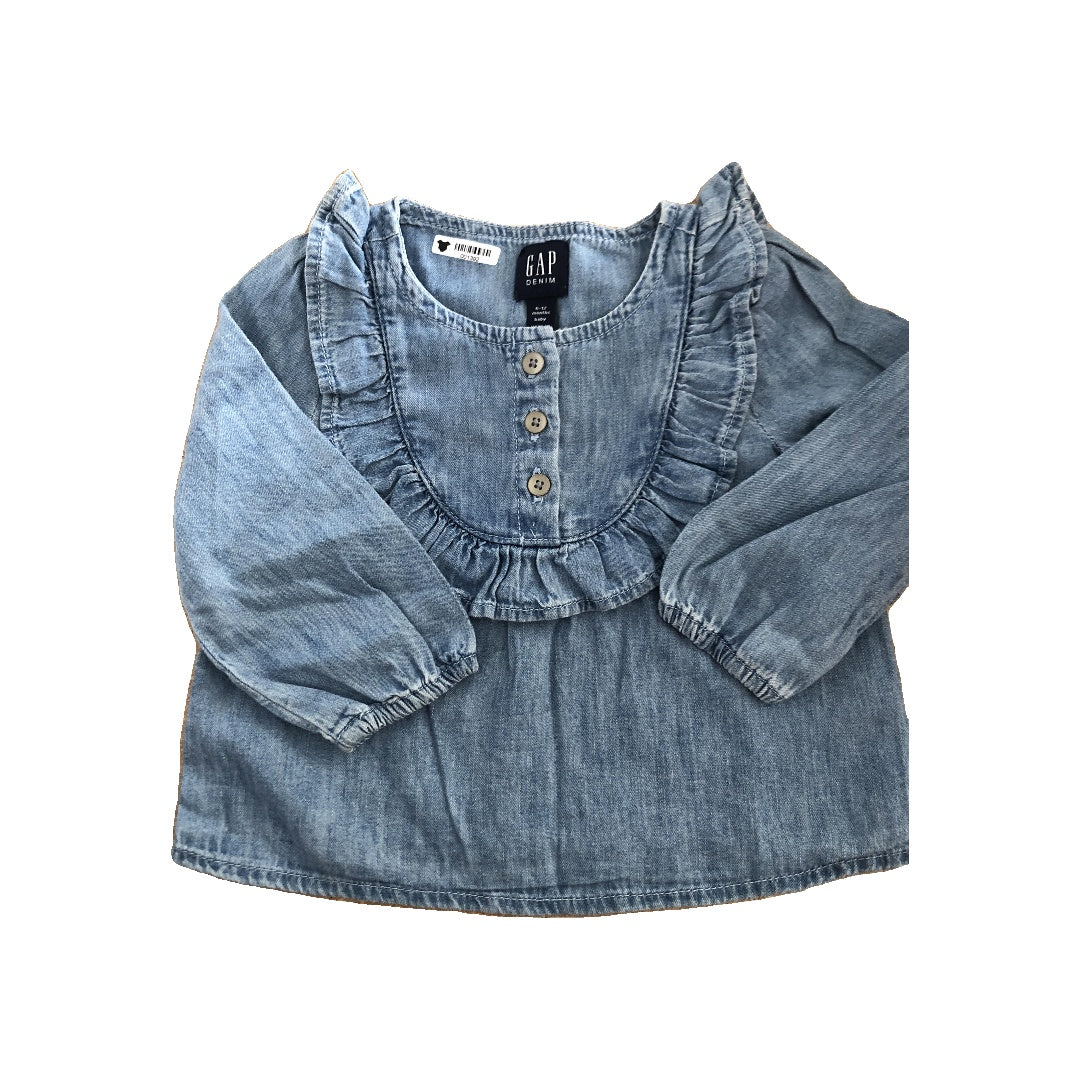 Gap Girls Denim Long Sleeve T-Shirt Size: 6-12 months Denim