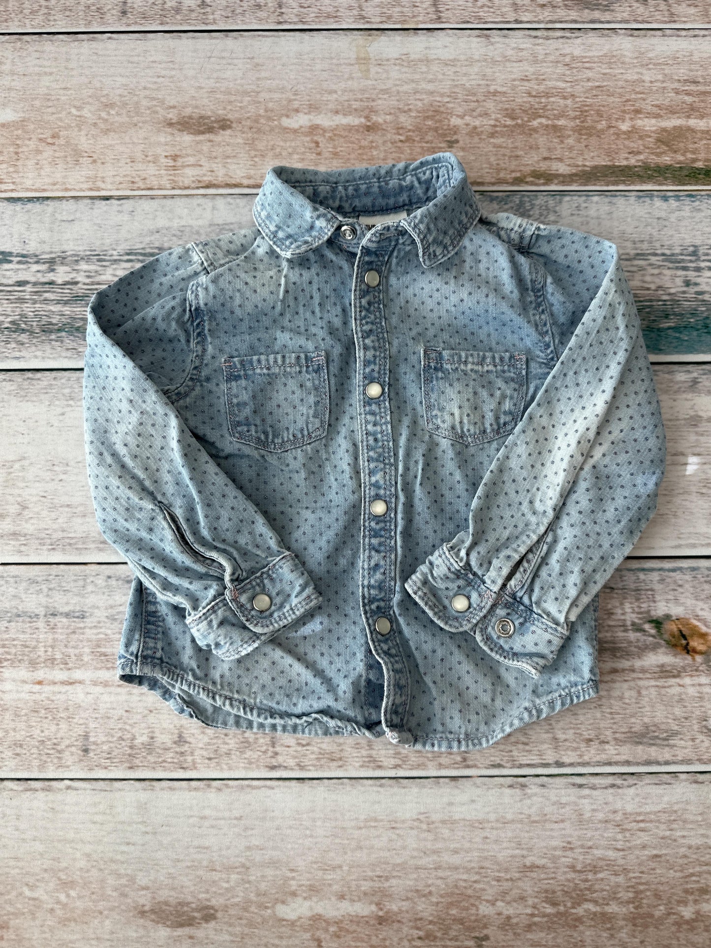 H&M Girls Denim Button Down Short Sleeve Size: 18-24 months Denim