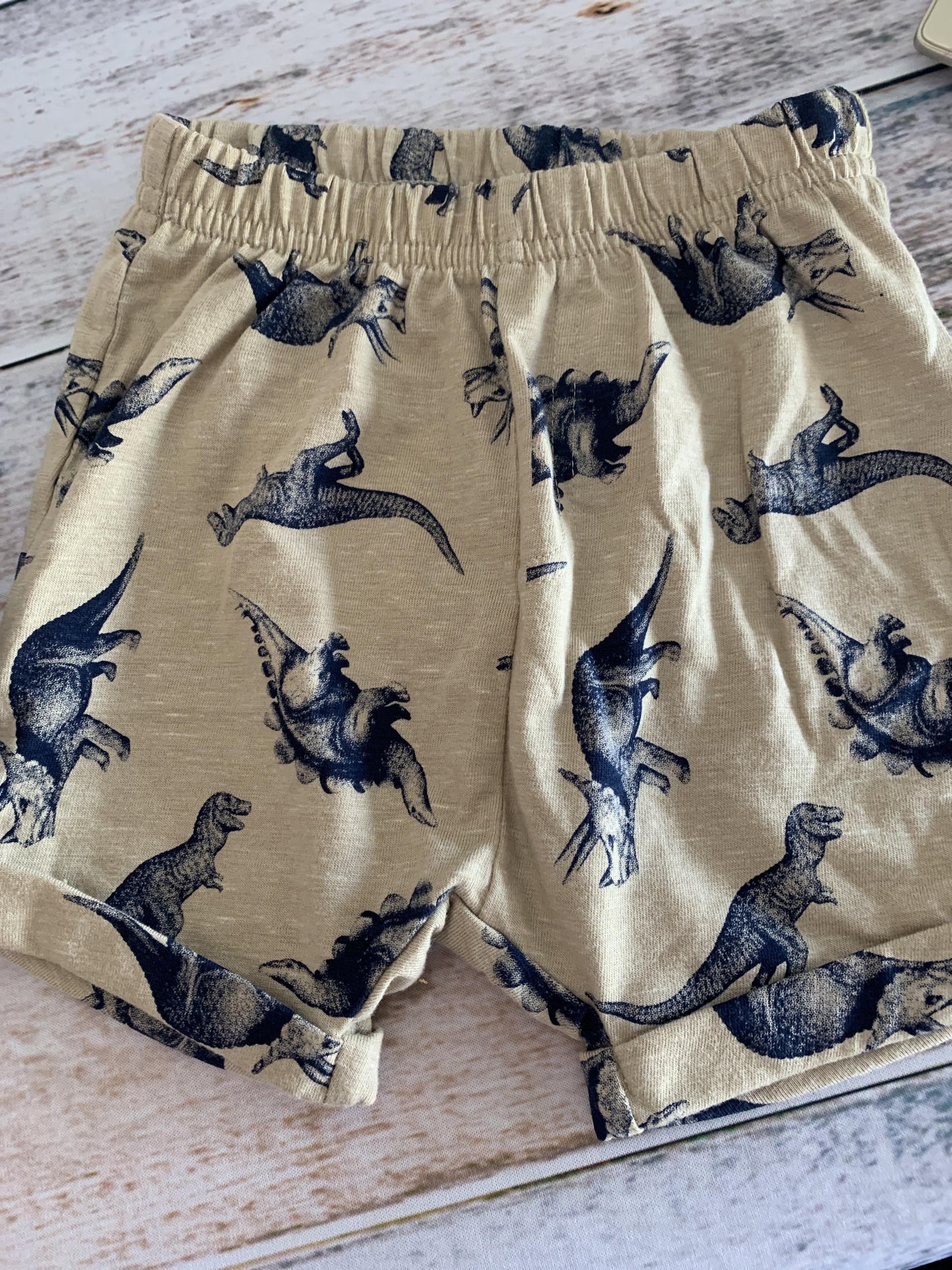 Old Navy Boys Dinosaur | Tan | Navy Blue Shorts Size: 12-18 months Dinosaur | Tan | Navy Blue