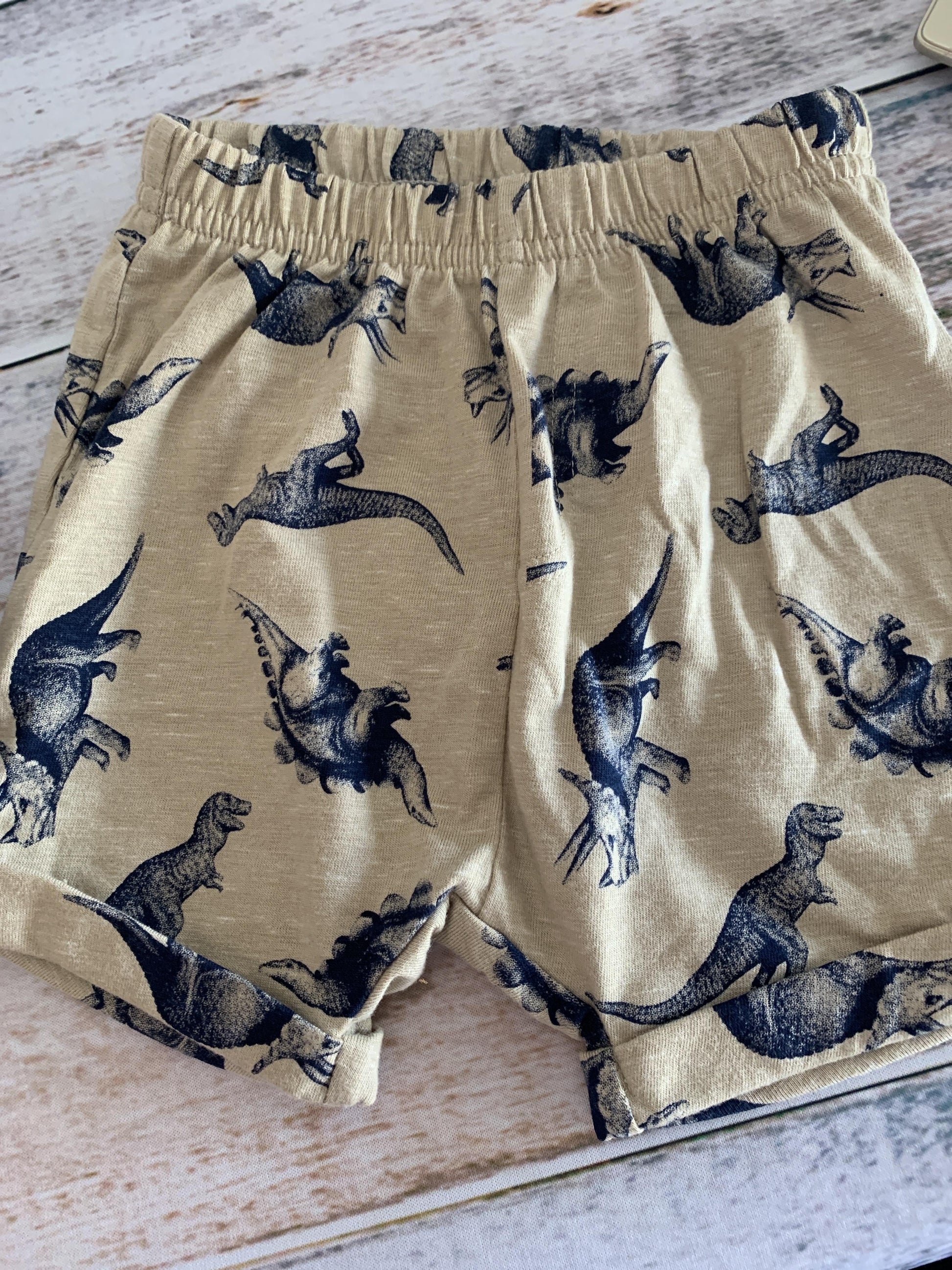 Old Navy Boys Dinosaur | Tan | Navy Blue Shorts Size: 12-18 months Dinosaur | Tan | Navy Blue