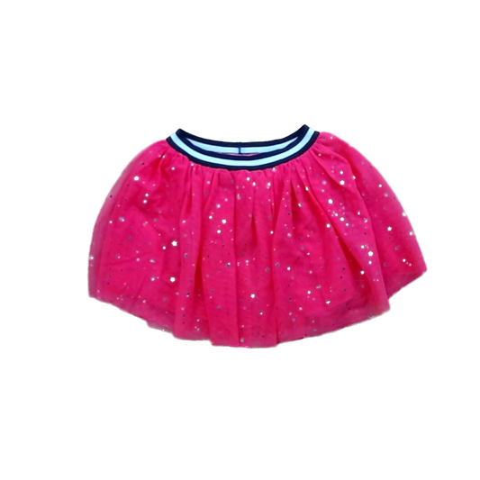 Rockets Of Awesome Girls Florescent Pink | Silver Stars | Black and White Stripe Wais Skirt Size: 4T Florescent Pink | Silver Stars | Black and White Stripe Wais