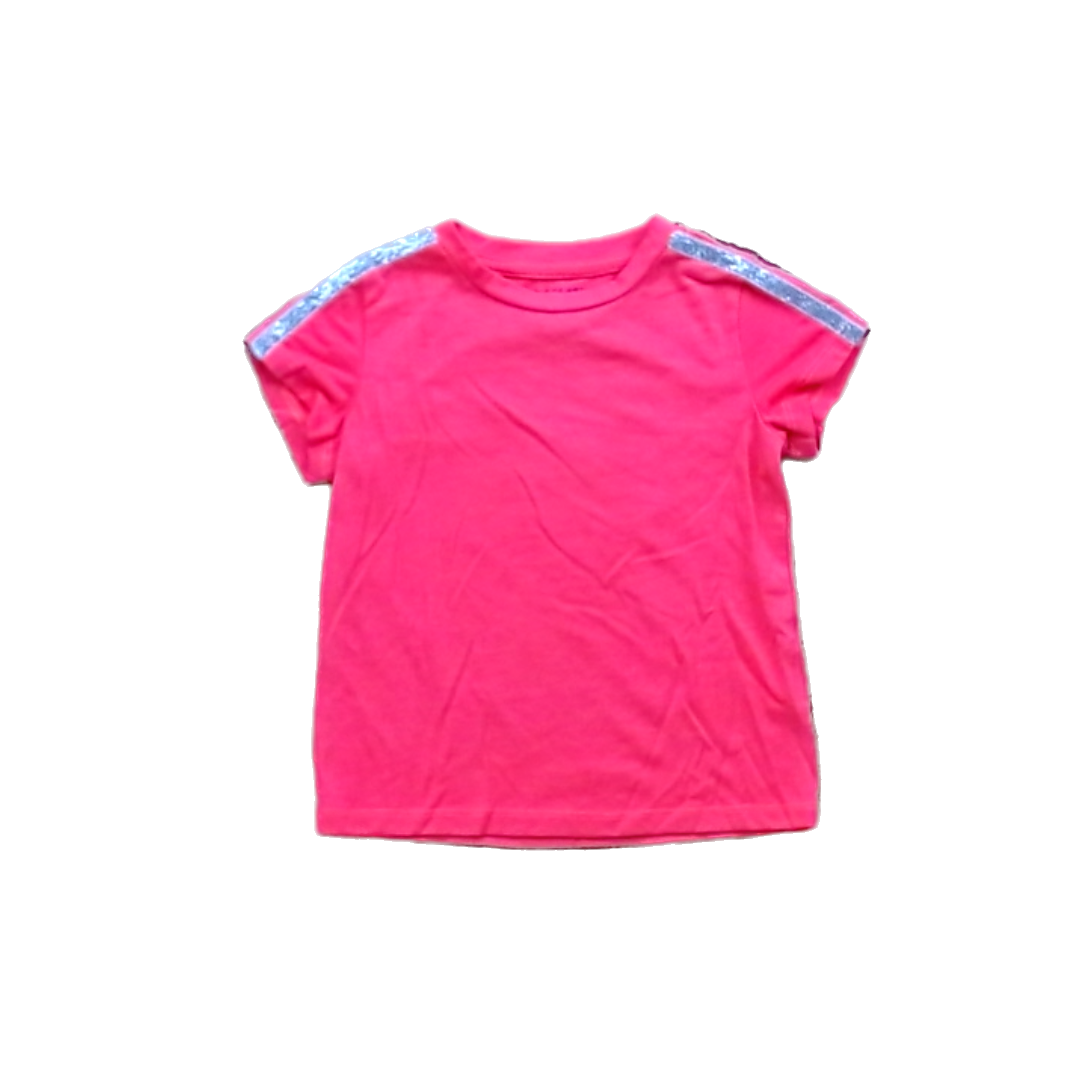 Rockets Of Awesome Girls Florescent Pink | Sparkle Shoulder Stripes Short Sleeve Shirt Size: 2T Florescent Pink | Sparkle Shoulder Stripes