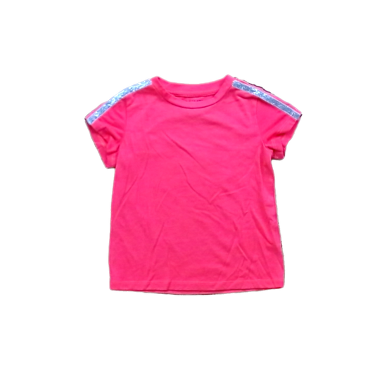 Rockets Of Awesome Girls Florescent Pink | Sparkle Shoulder Stripes Short Sleeve Shirt Size: 2T Florescent Pink | Sparkle Shoulder Stripes