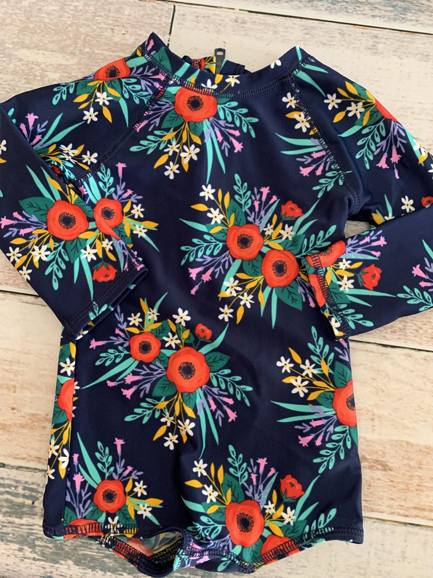 Cat & Jack Girls Flowers | Navy Blue Swimwear Size: 12 months Flowers | Navy Blue