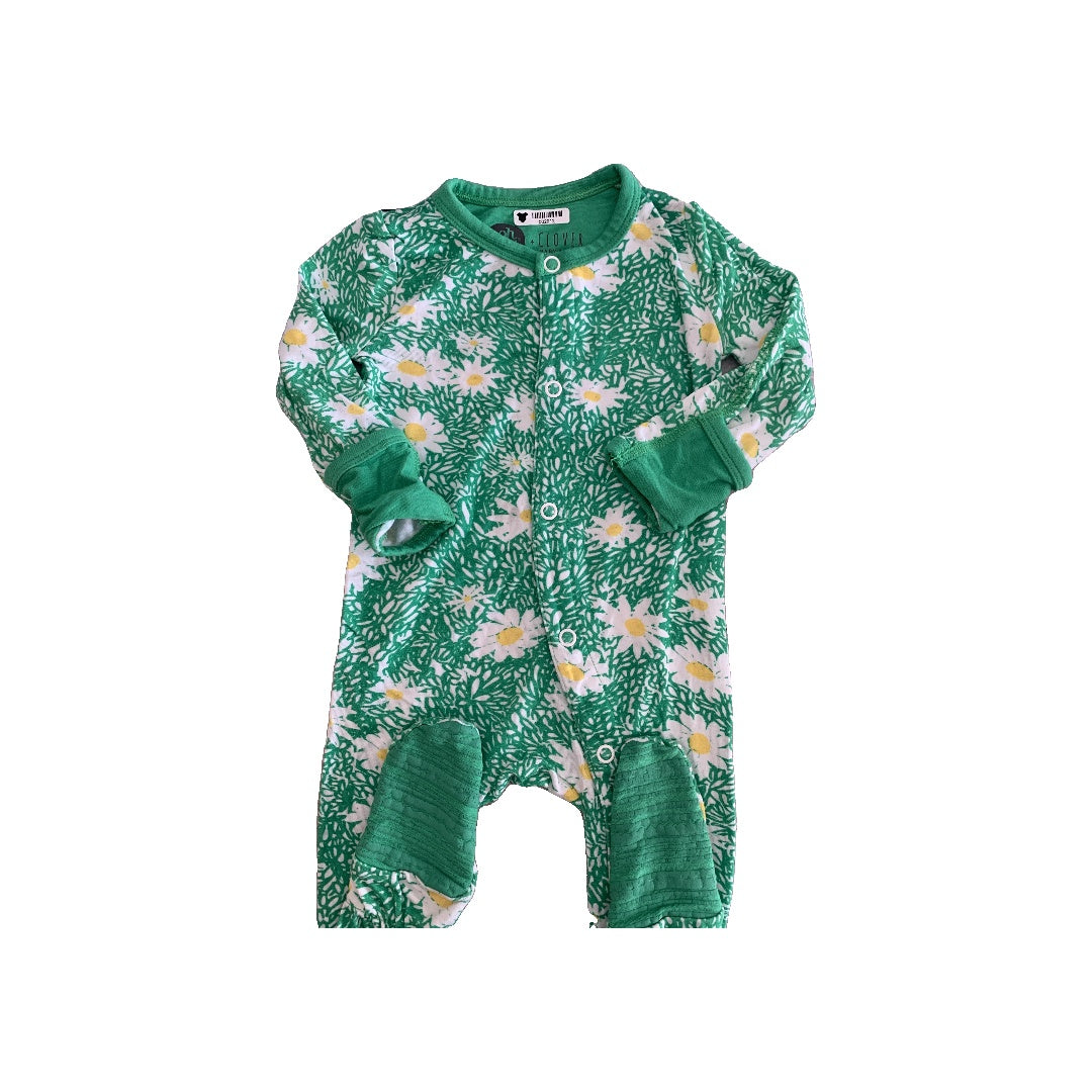 Clover Baby & Kids Girls Flowers | Yellow | light green Onesie Size: 3-6 months Flowers | Yellow | light green