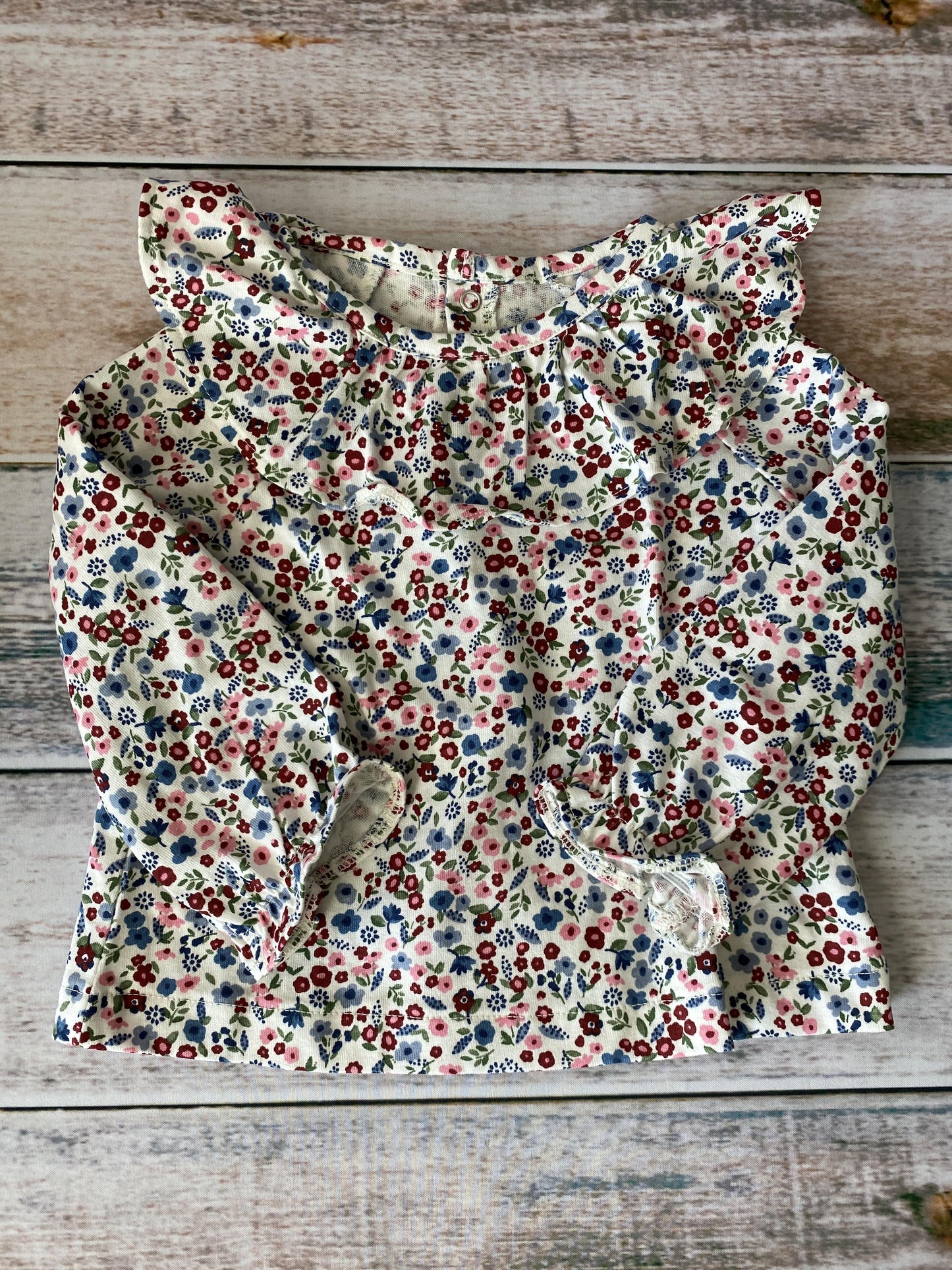 Oliver & Rain Girls Flowers Long Sleeve Shirt Size: 12M Flowers