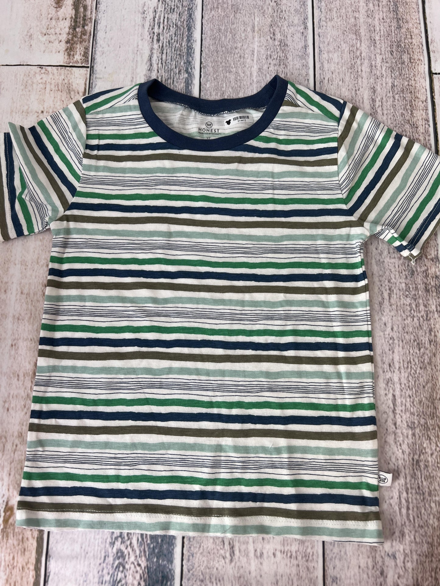 Honest co Boys Forest Green | Army Green | Stripe | light green T-Shirt Size: 3T Forest Green | Army Green | Stripe | light green